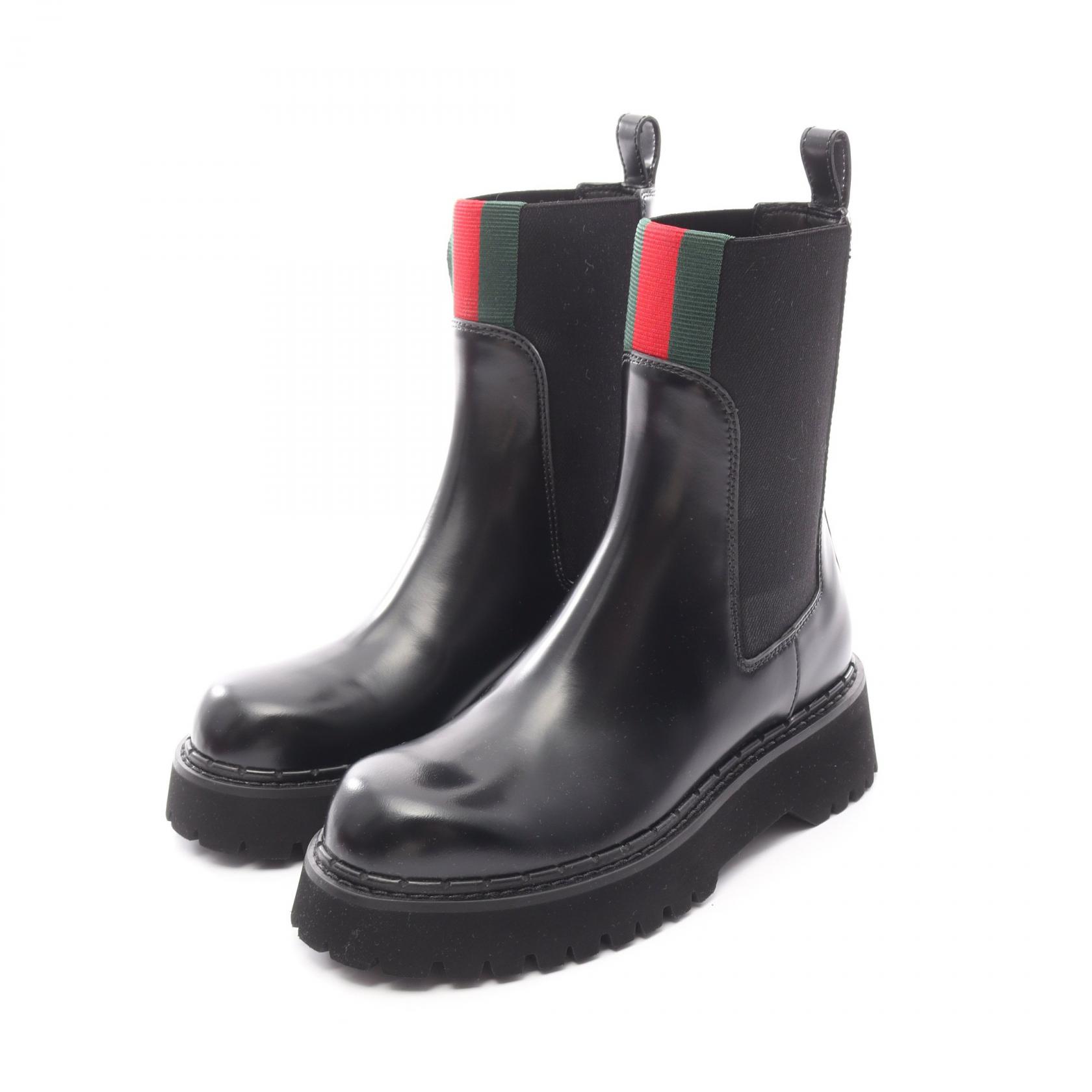 グッチ GUCCI シェリーライン ブーツ 靴 レザー レディース ブラック系 / グリーン系 / レッド系 【中古】