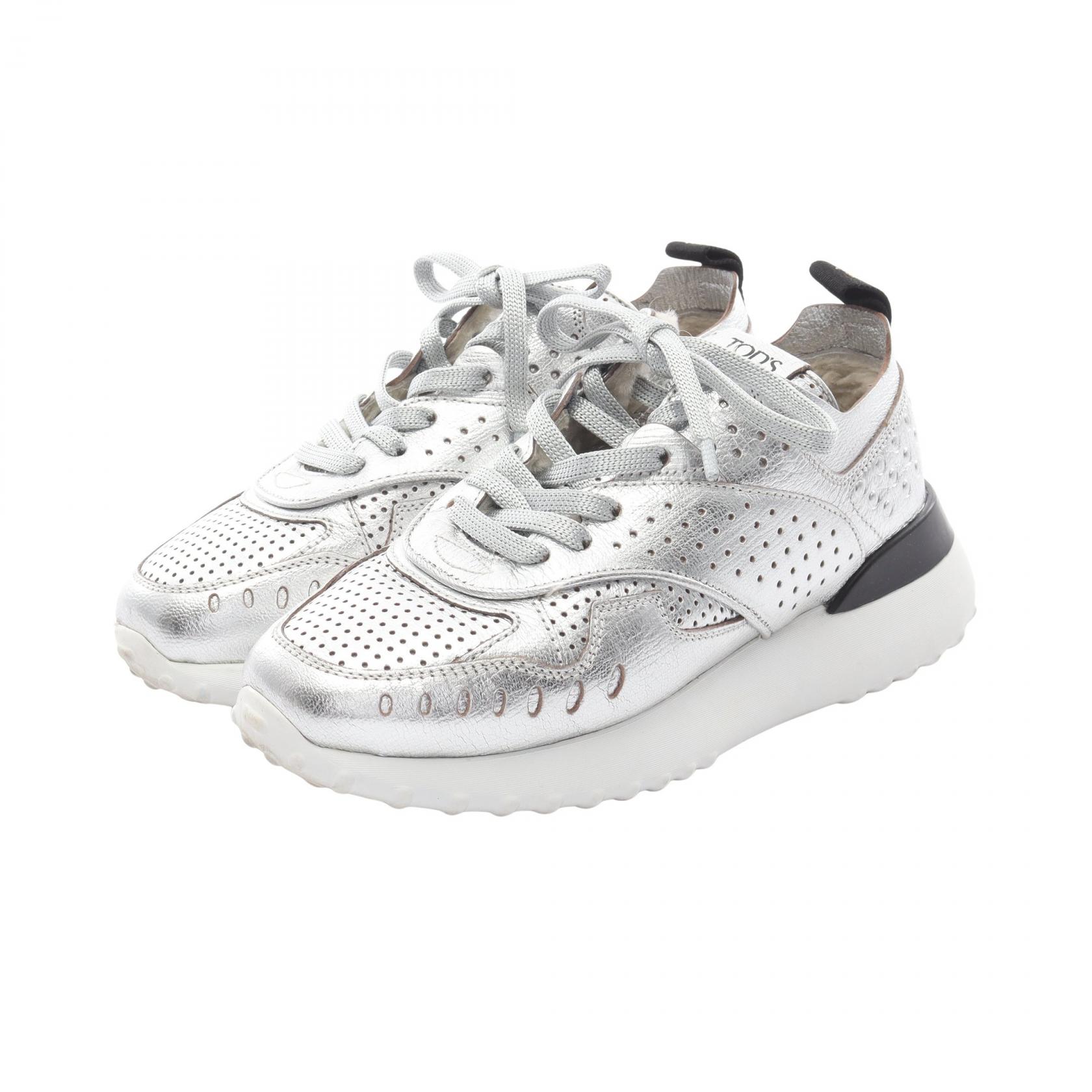 【ポイント5倍｜4/18 0:00～4/20 23:59】トッズ TOD'S スニーカー 靴 レザー レディース シルバー系 / ブラック系 【中古】