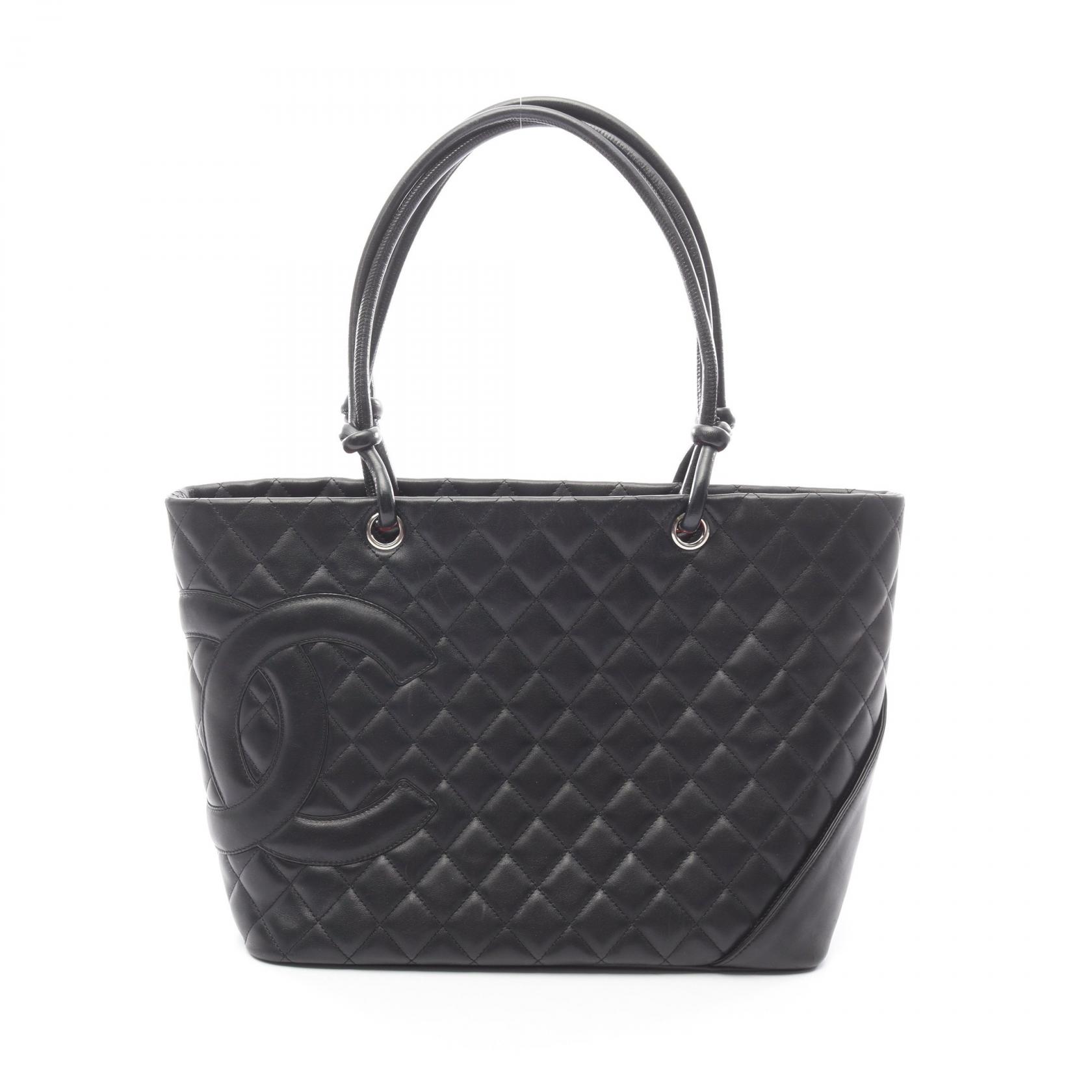 シャネル CHANEL カンボンライン ラージ トートバッグ バッグ ラムスキン(羊革) レディース ブラック系 【中古】