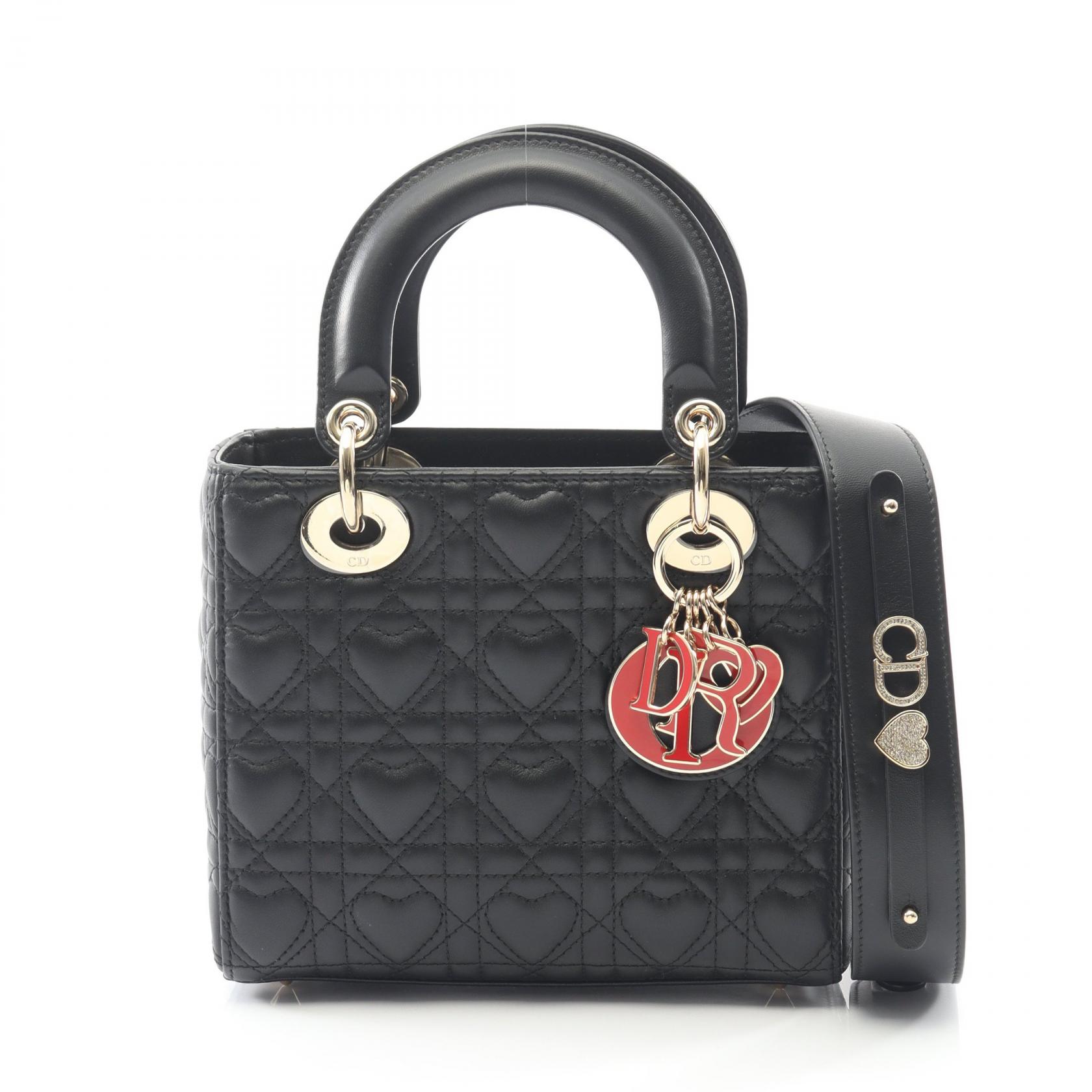 ディオール Dior LADY DIOR MY ABCDIOR レディディオール スモール カナージュ ハンドバッグ バッグ レザー レディース ブラック系 MO538.ONGH 【中古】