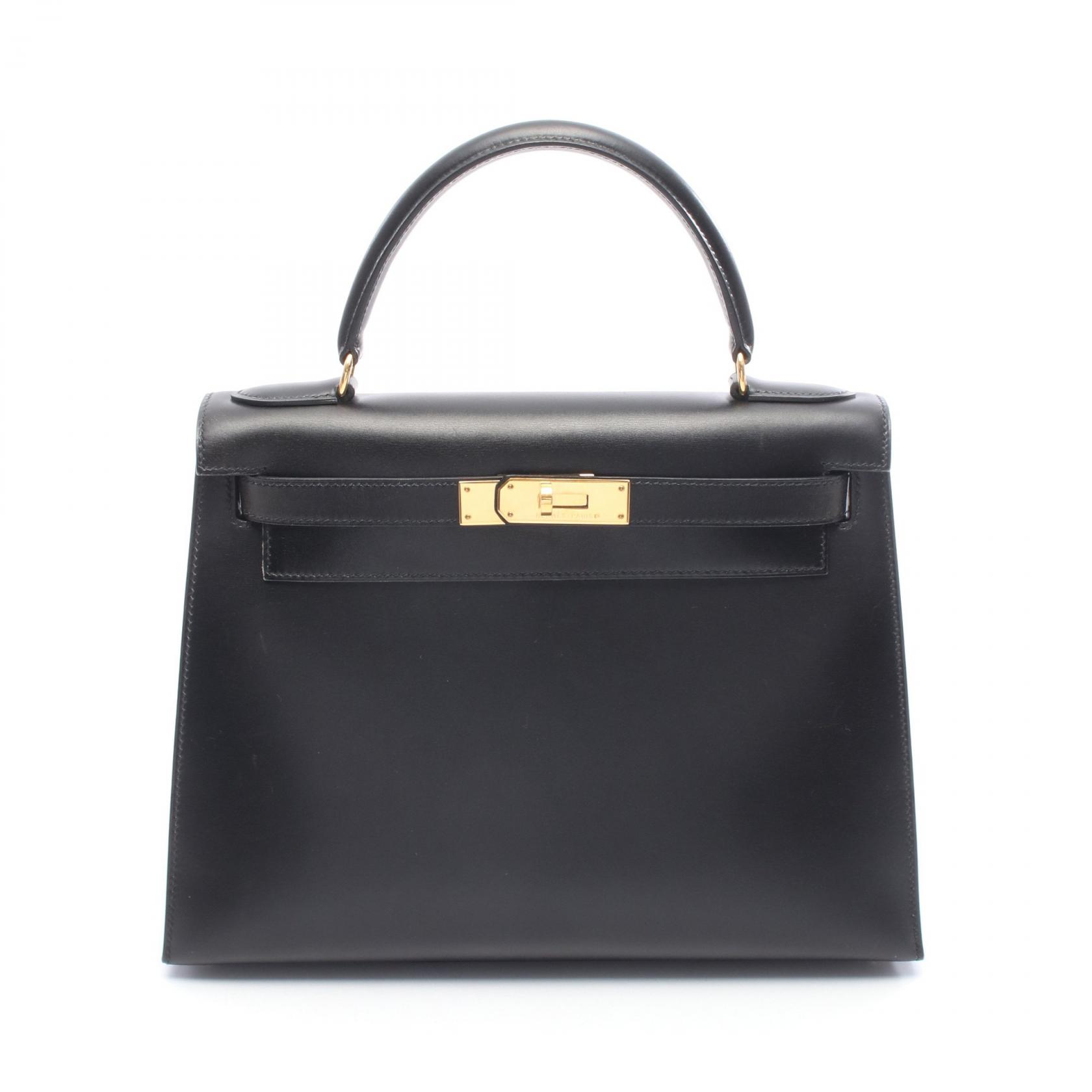 【3万円OFFクーポン対象】エルメス HERMES ケリー28 ハンドバッグ バッグ カーフ（牛革） ボックスカーフ レディース ブラック系 【中古】 756,000円