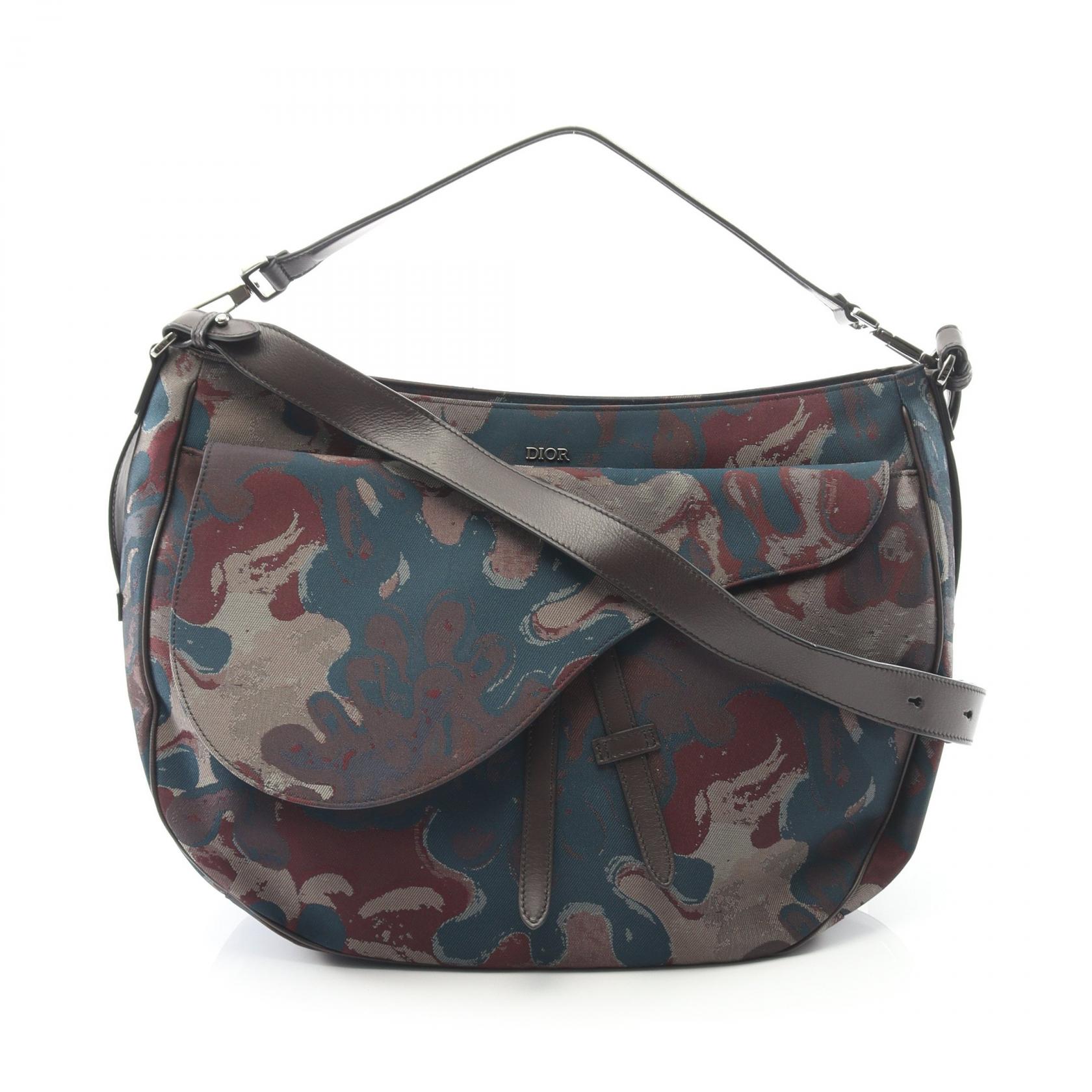 【ポイント5倍｜4/18 0:00～4/20 23:59】ディオール Dior Christian Dior × Peter Doig サドル ショルダーバッグ バッグ キャンバス レザー レディース グリーン系 / ブラウン系 / マルチカラー 【中古】