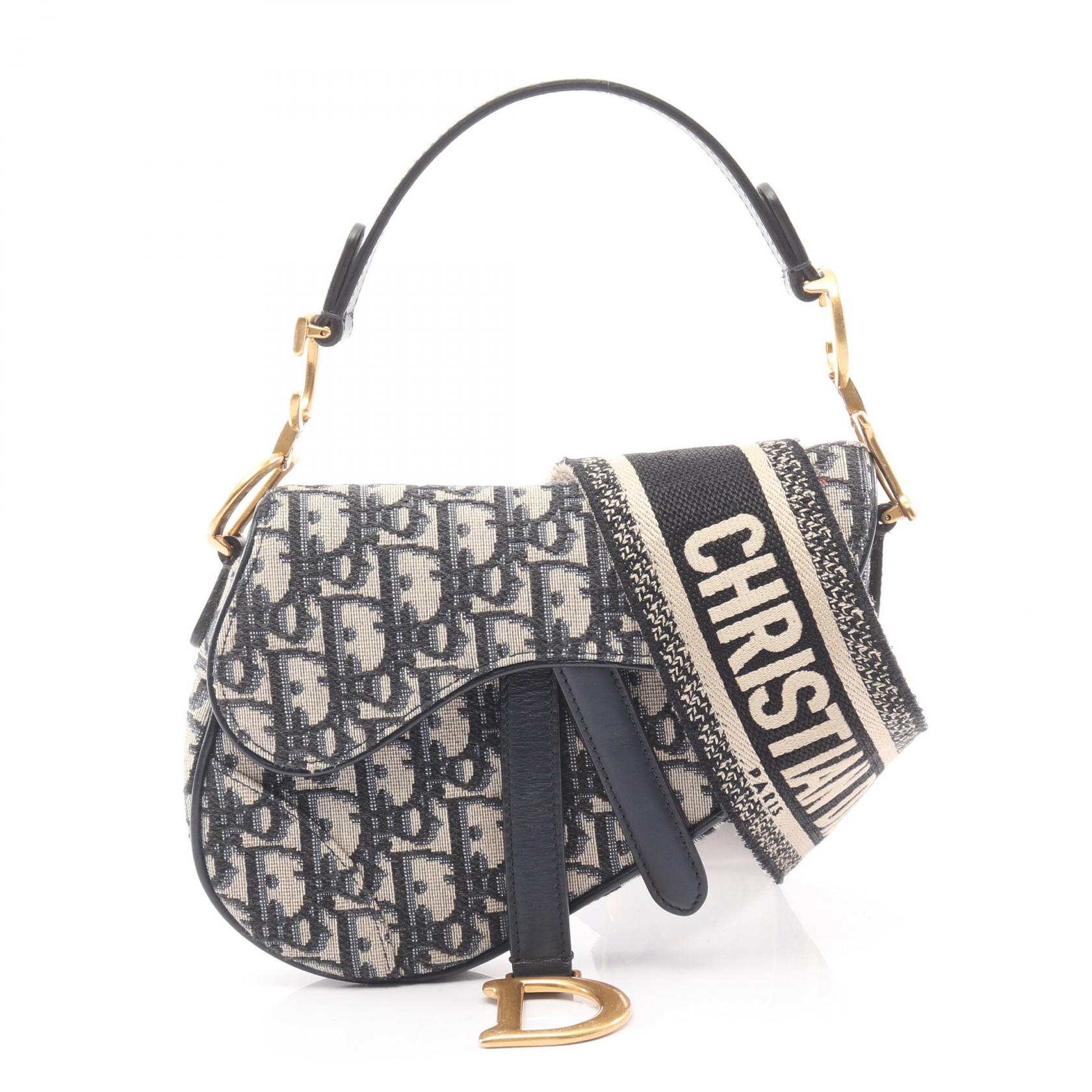 ≪5%OFFクーポン＆まとめ買い10% ～7/26 9:59〆≫ディオール Dior サドルバッグ ミニ オブリークジャカード ハンドバッグ バッグ キャンバス レザー レディース ベージュ系 / ブラック系 / ネイビー系 【中古】｜BRANDOFF TOKYO