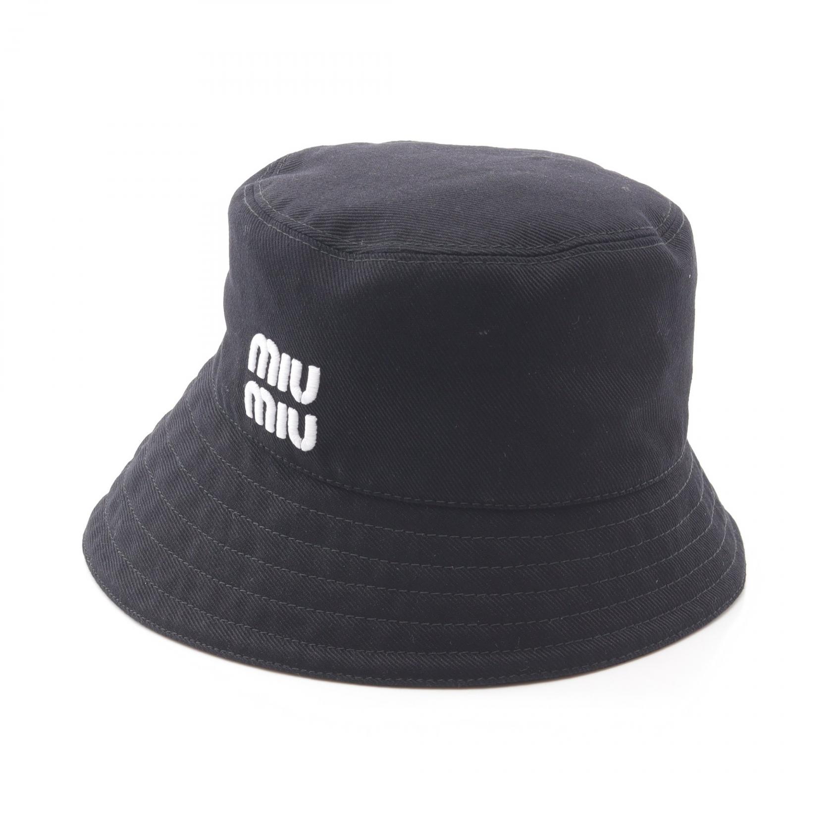 ≪5%OFFクーポン&まとめ買い10% ~7/26 9:59〆≫ミュウ ミュウ Miu Miu ハット 帽子 コットン レディース ブラック系 5HC341 【中古】|BRANDOFF TOKYO
