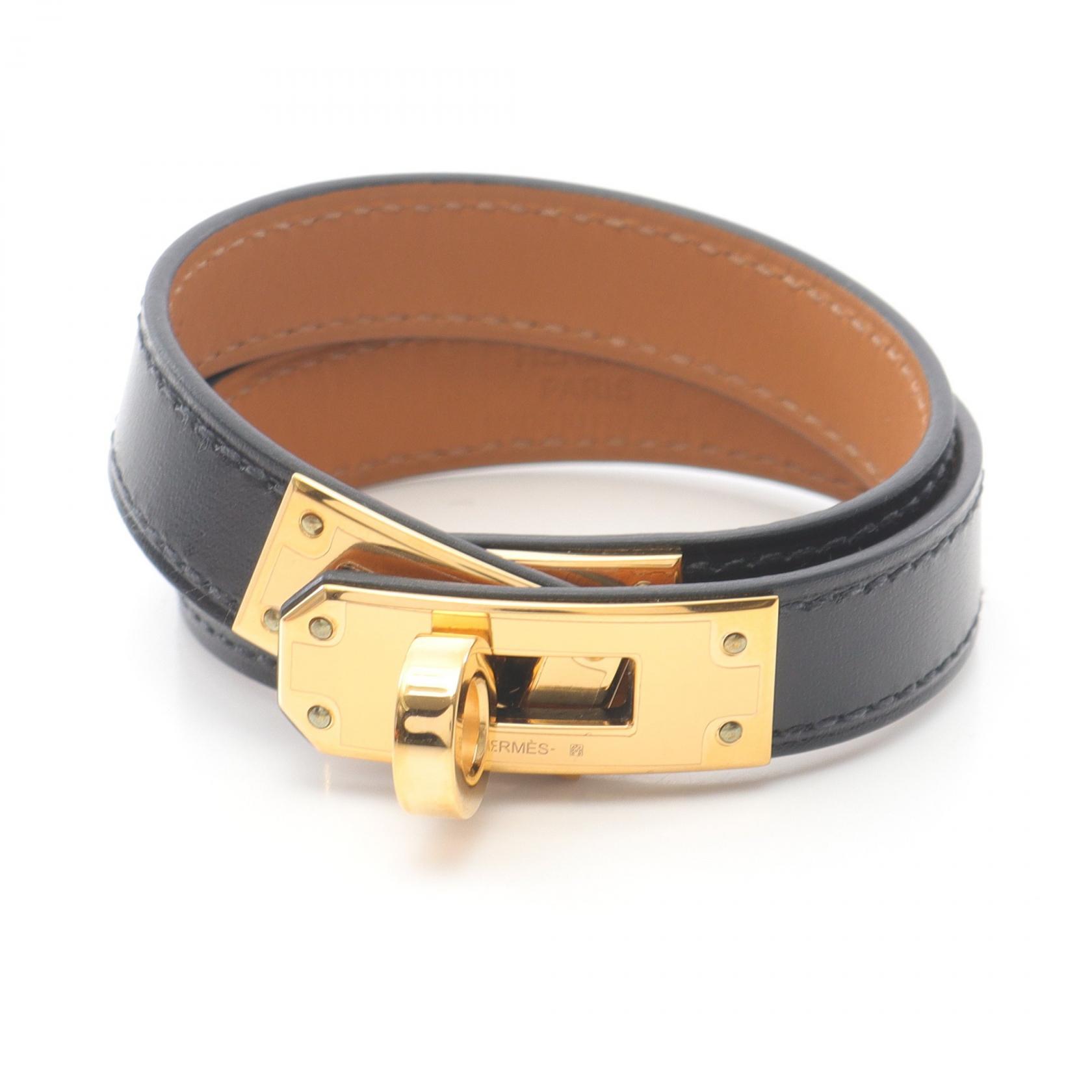【2千円OFFクーポン対象】エルメス HERMES ケリー ドゥブルトゥール ブレスレット アクセサリー カーフ（牛革） ボックスカーフ レディース ブラック系 【中古】