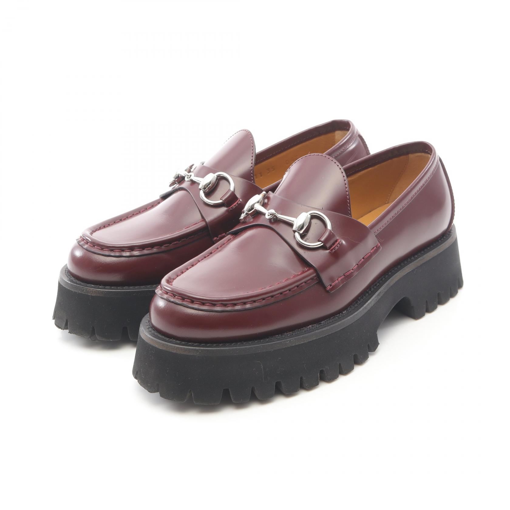 【ポイント5倍｜4/18 0:00～4/20 23:59】グッチ GUCCI ホースビット ローファー 靴 レザー レディース ボルドー系 【中古】