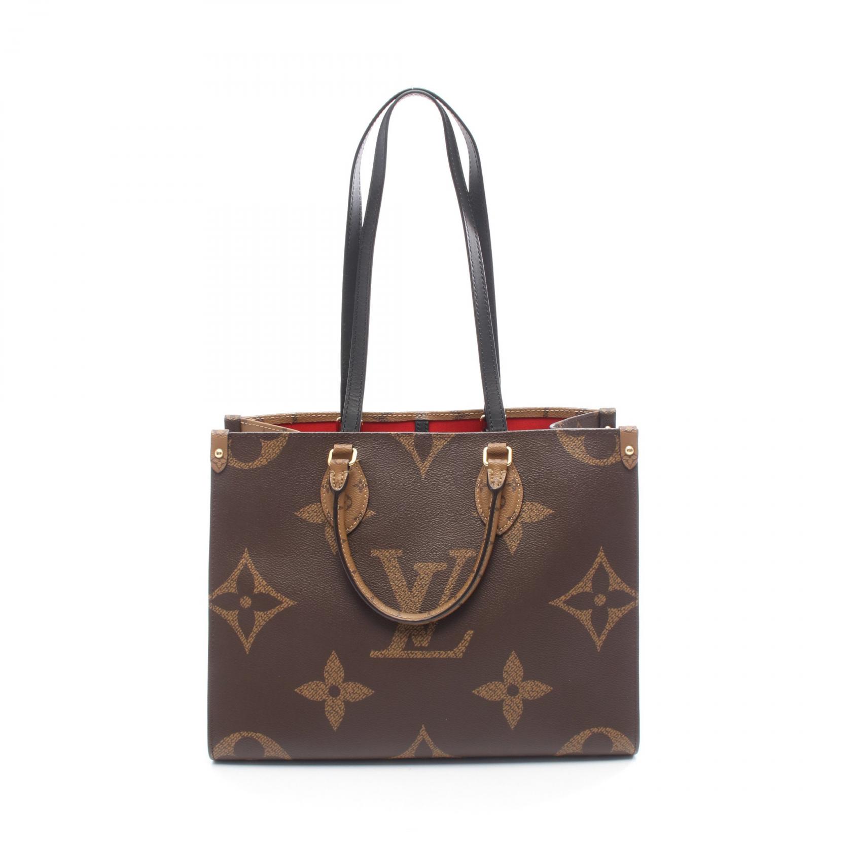 ルイ・ヴィトン LOUIS VUITTON オンザゴーMM トートバッグ バッグ PVCコーティングキャンバス レザー モノグラム・ジャイアント リバース モノグラム・ジャイアント レディース ブラウン系 / ベージュ系 M45321 【中古】