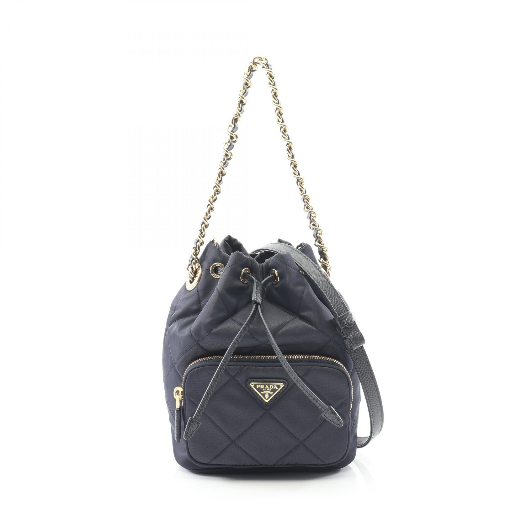 ≪5％OFFクーポン対象＆まとめ買い10%OFF≫プラダ PRADA デュエット Re-Nylon バケットバッグ ハンドバッグ バッグ ナイロン サフィアーノレザー レディース ネイビー系 1BH038 【中古】