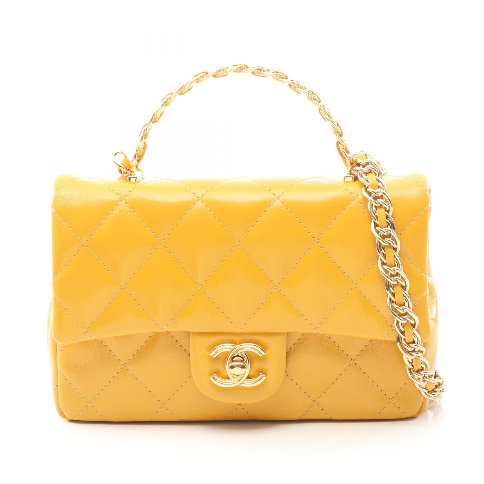 シャネル CHANEL マトラッセ トップハンドル ショルダーバッグ バッグ レザー シャイニーカーフスキン レディース イエロー系 AS4140 【中古】