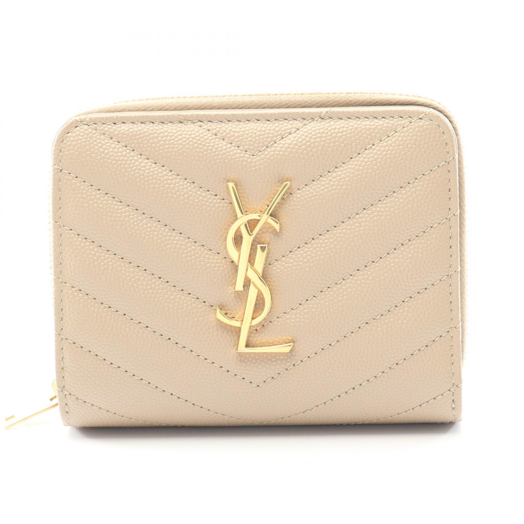 【ポイント5倍｜4/18 0:00～4/20 23:59】サンローランパリ SAINT LAURENT PARIS モノグラム 二つ折り財布 財布 レザー レディース ベージュ系 668288BOW012721 【中古】 57,000円