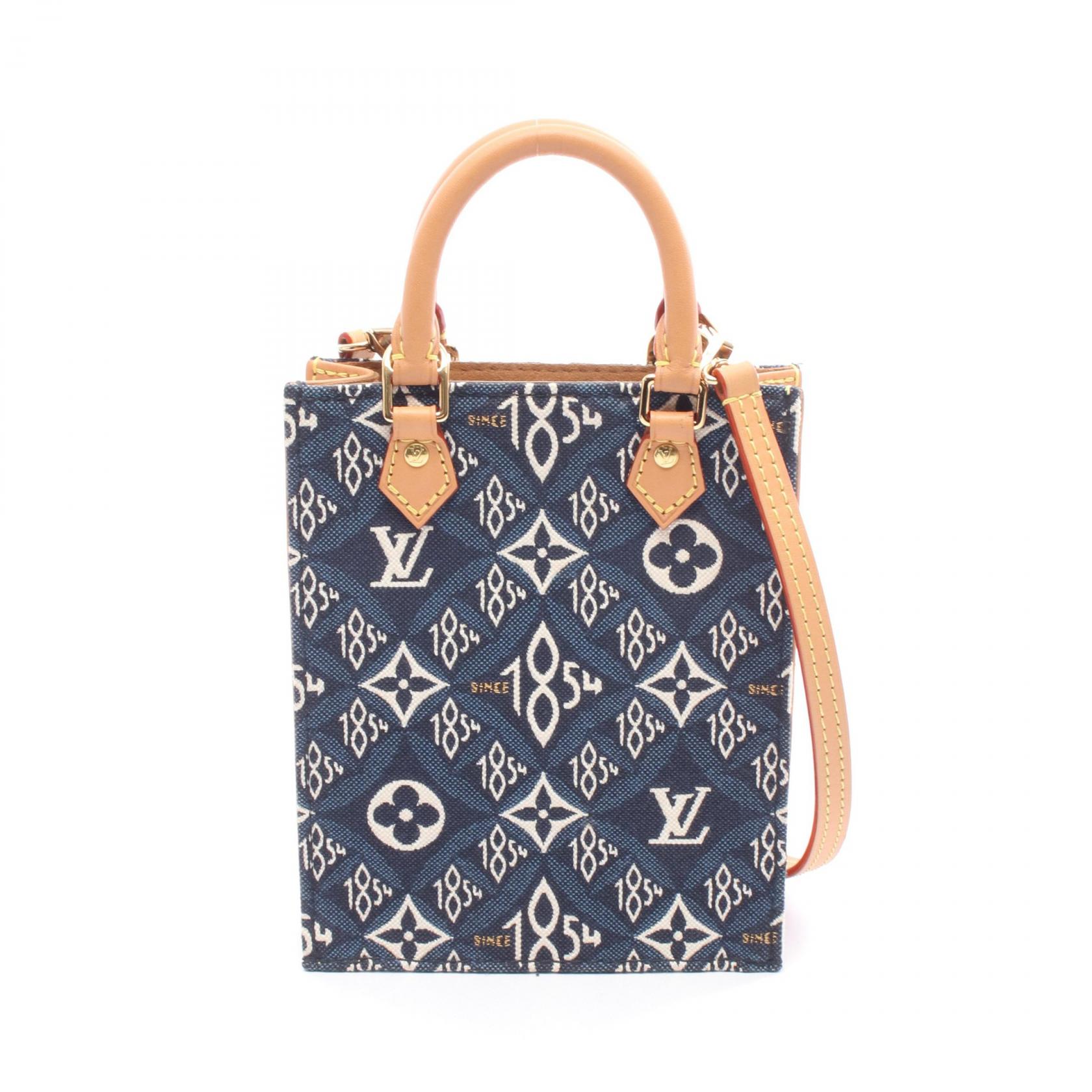 ≪5％OFFクーポン対象＆まとめ買い10%OFF≫ルイ・ヴィトン LOUIS VUITTON プティット サックプラ Since 1854 ハンドバッグ バッグ キャンバス レザー モノグラム・ジャガード レディース ネイビー系 / ホワイト系 / ブラウン系 M80288 【中古】