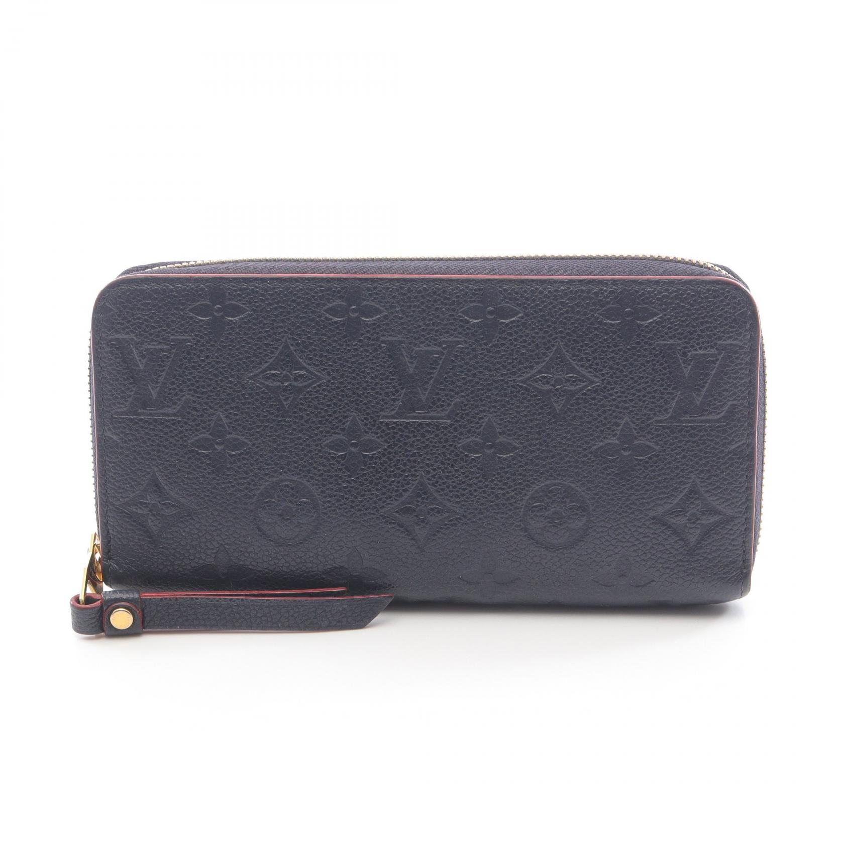 【2千円OFFクーポン対象】ルイ・ヴィトン LOUIS VUITTON ジッピー ウォレット ラウンド長財布 財布 レザー モノグラム・アンプラント レディース ネイビー系 / レッド系 M62121 【中古】