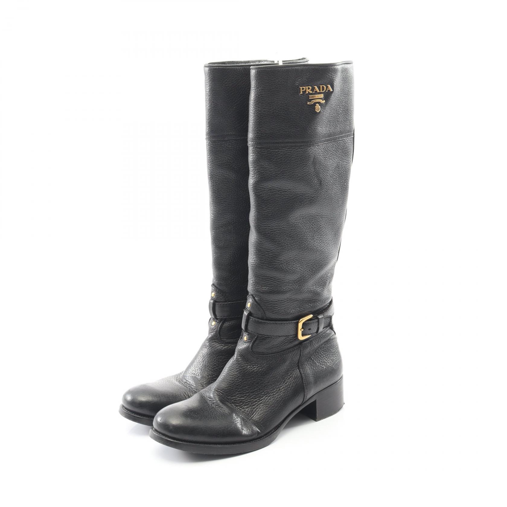 プラダ PRADA ブーツ 靴 レザー レディース ブラック系 【中古】