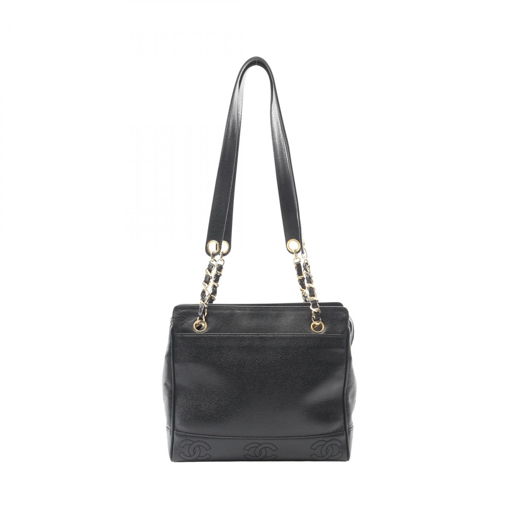シャネル CHANEL トリプルココマーク トートバッグ バッグ レザー カーフ（牛革） レディース ブラック系 【中古】