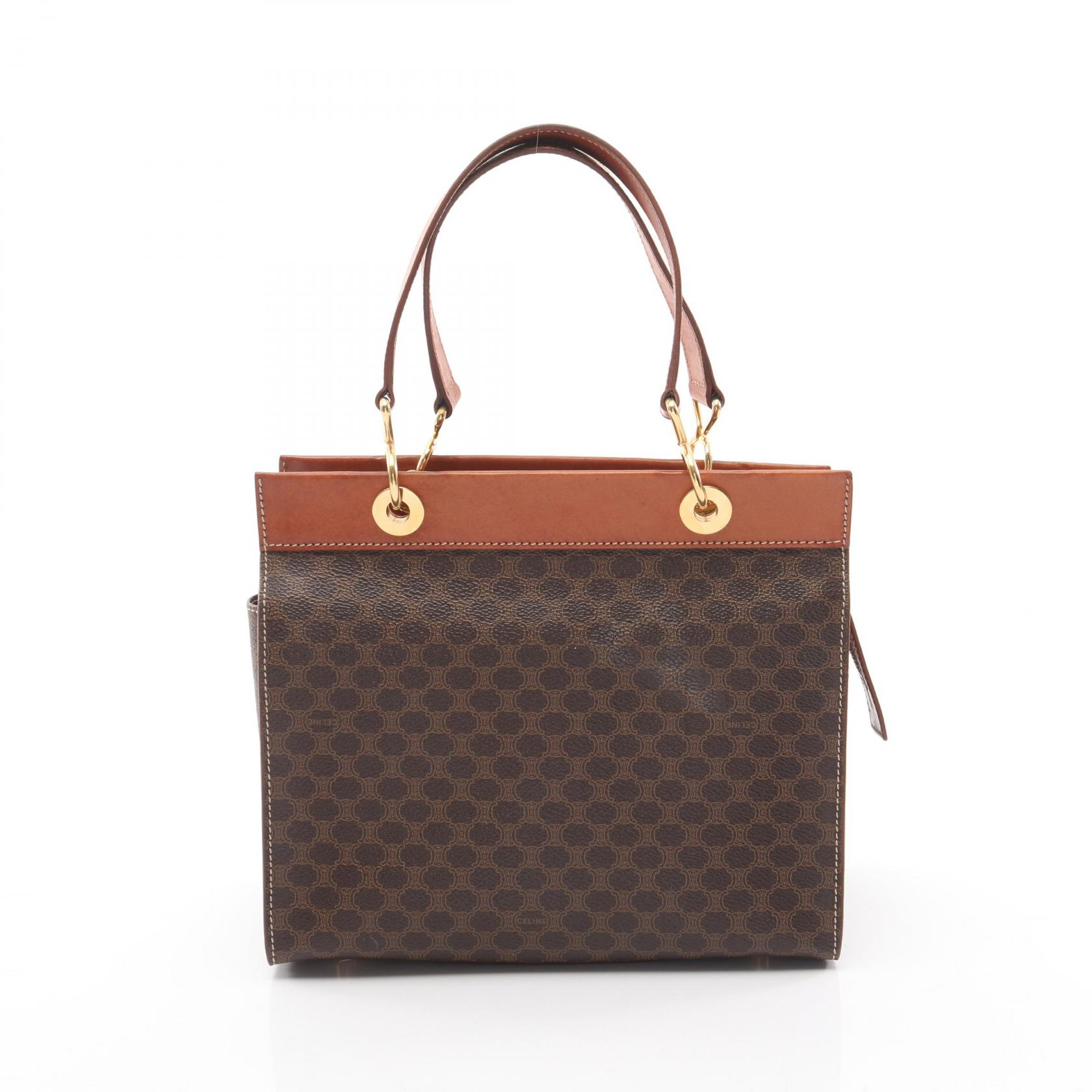 ≪5％OFFクーポン対象＆まとめ買い10%OFF≫セリーヌ CELINE マカダム ハンドバッグ バッグ PVCコーティングキャンバス レザー レディース ブラウン系 【中古】