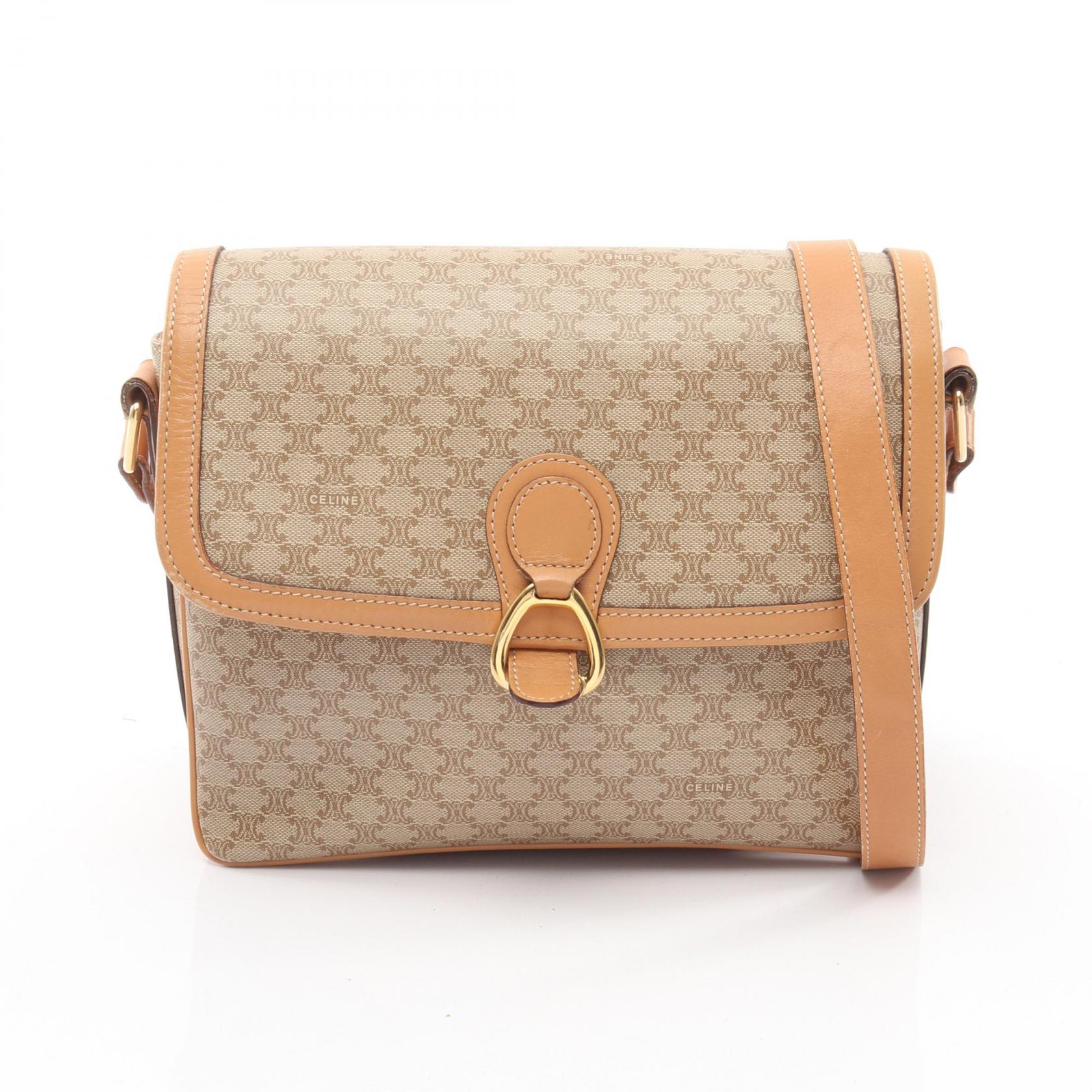 セリーヌ CELINE マカダム ショルダーバッグ バッグ PVCコーティングキャンバス レザー レディース ベージュ系 / ブラウン系 【中古】
