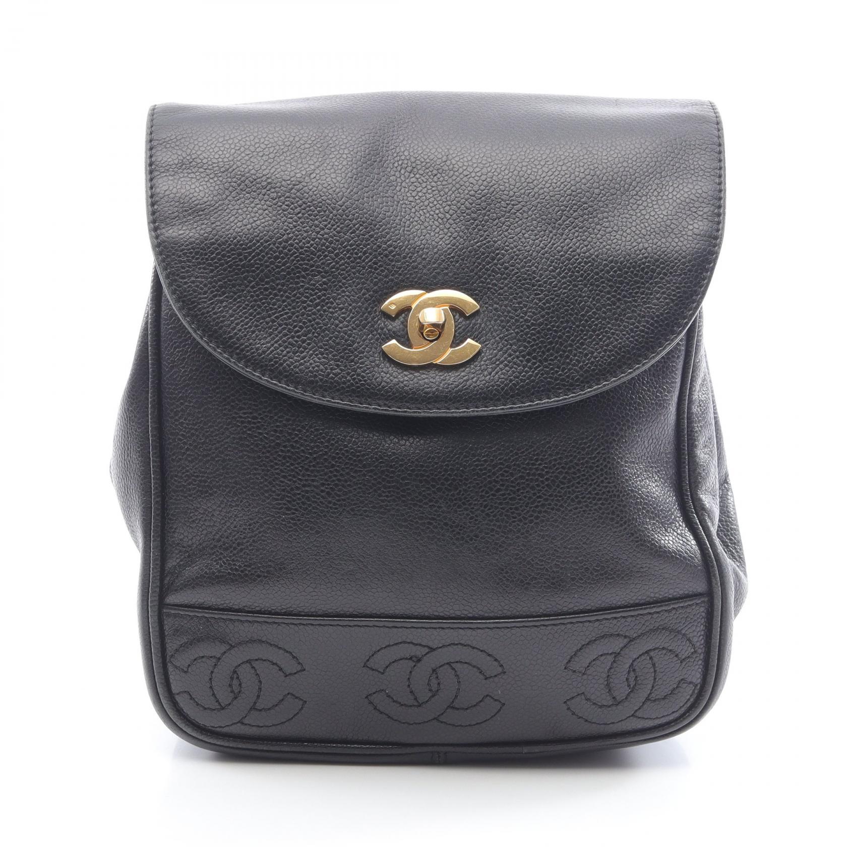 【3万円OFFクーポン対象】シャネル CHANEL トリプルココマーク チェーン リュックサック バックパック バッグ キャビアスキン(グレインドカーフ) レディース ブラック系 【中古】