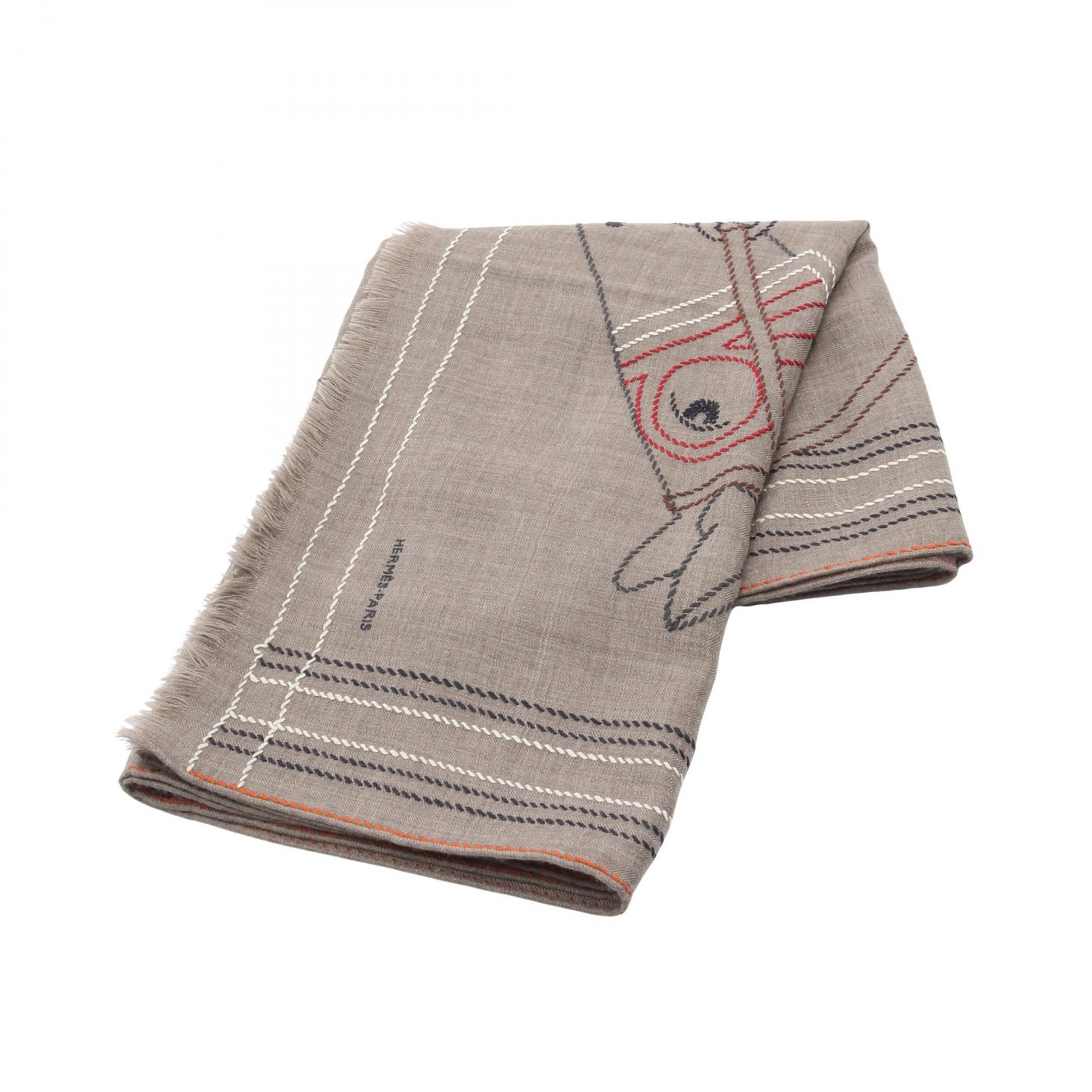 ≪5％OFFクーポン対象＆まとめ買い10%OFF≫エルメス HERMES レクタングル Cheval a la Couverture ストール 衣料品 シルク カシミヤ シルク レディース ベージュ系 / マルチカラー 【中古】