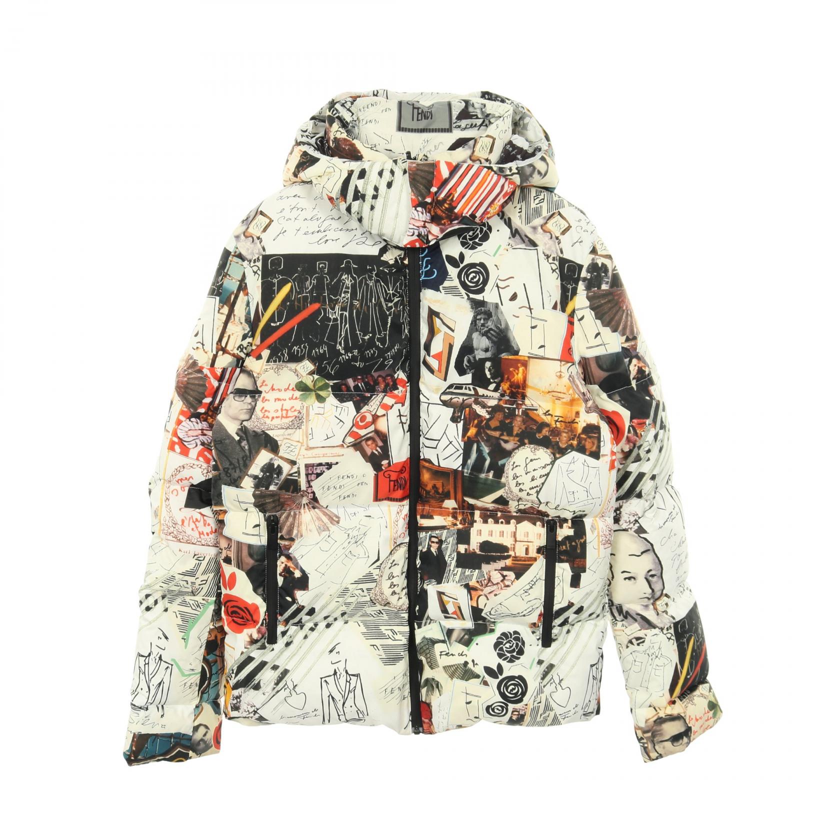 【ポイント5倍｜4/18 0:00～4/20 23:59】フェンディ FENDI ダウンジャケット 衣料品 アウター ナイロン レディース ホワイト系 / マルチカラー 【中古】