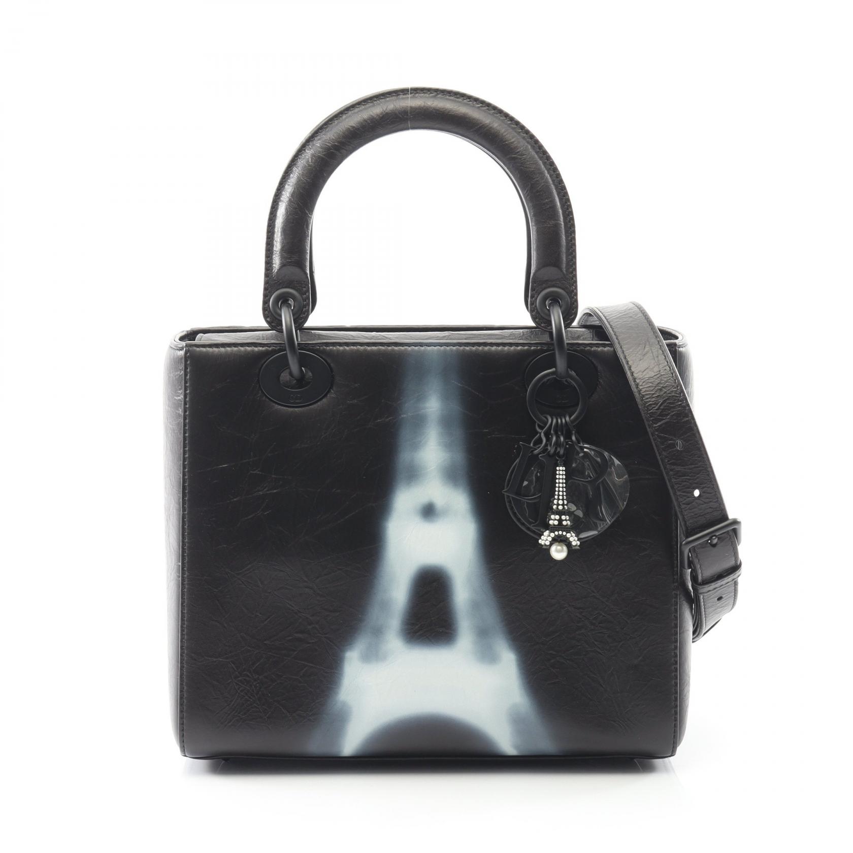 ≪5%OFFクーポン＆まとめ買い10% ～7/26 9:59〆≫ディオール Dior LADY DIOR レディディオール ハンドバッグ バッグ レザー レディース ブラック系 【中古】｜BRANDOFF TOKYO