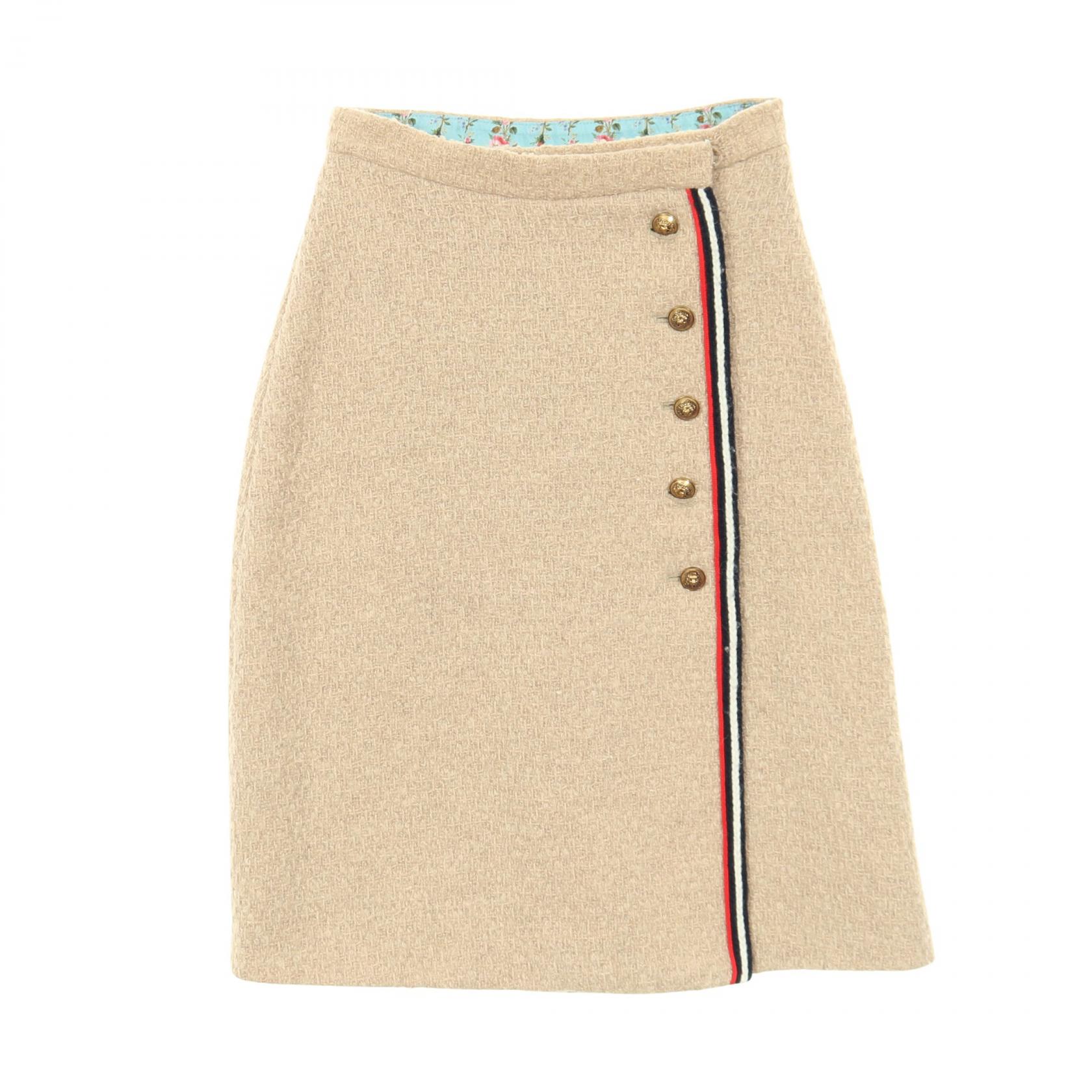 【2千円OFFクーポン対象】グッチ GUCCI シェリーライン ツイード スカート 衣料品 ボトムス ウール レディース ベージュ系 【中古】