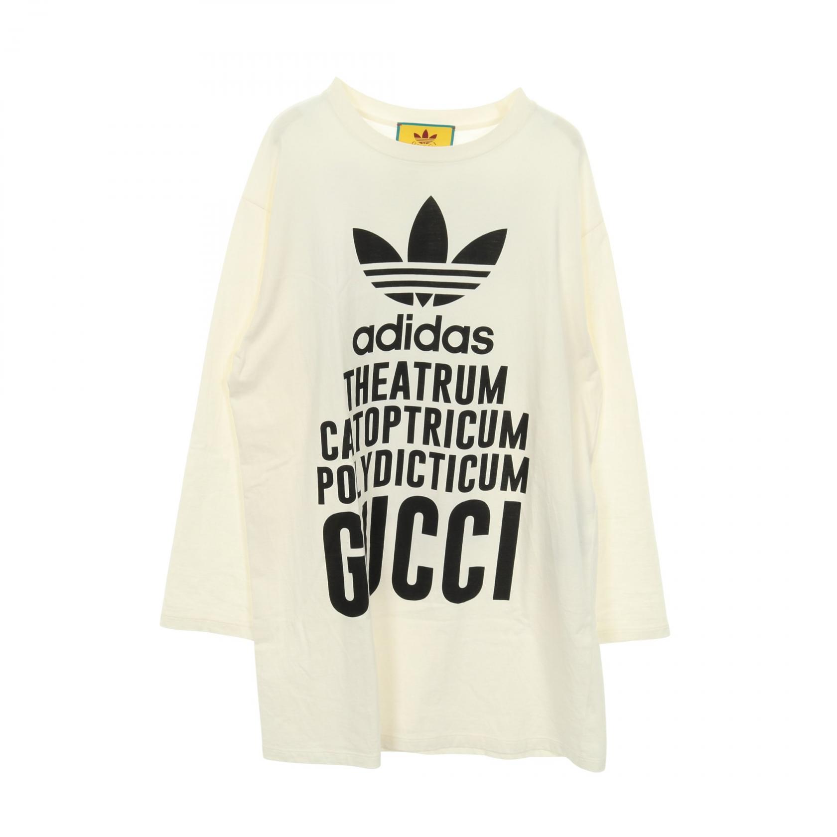 ≪5%OFFクーポン&まとめ買い10% ~7/26 9:59〆≫グッチ GUCCI GUCCI × adidas オーバーサイズ ロング カットソー 衣料品 トップス コットン レディース ホワイト系 【中古】|BRANDOFF TOKYO