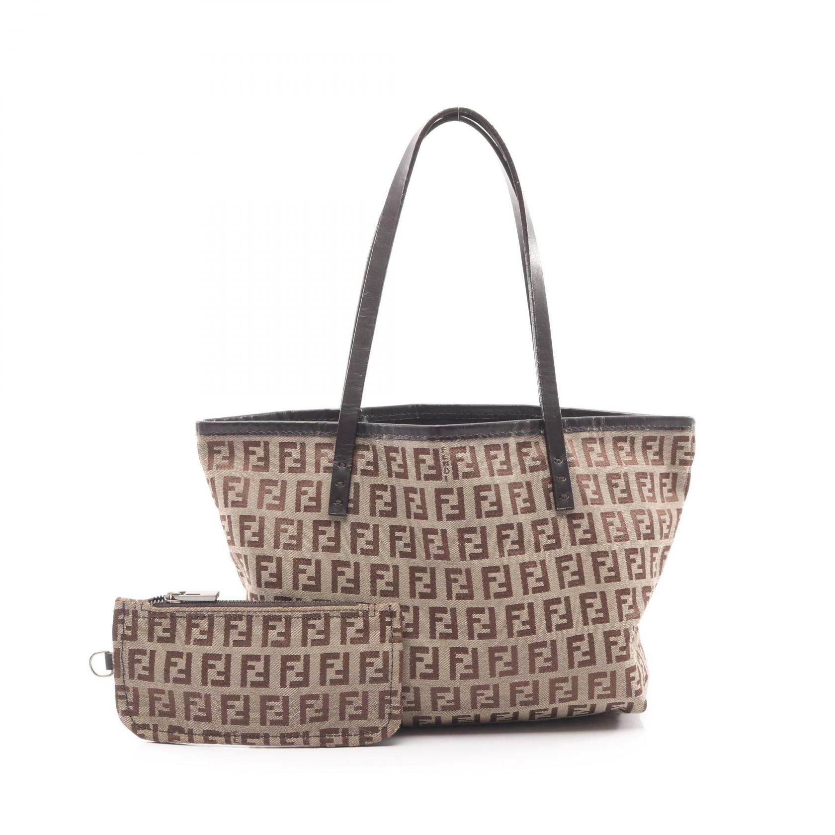 ≪5％OFFクーポン対象＆まとめ買い10%OFF≫フェンディ FENDI ズッキーノ トートバッグ バッグ キャンバス レザー レディース ベージュ系 / ブラウン系 【中古】