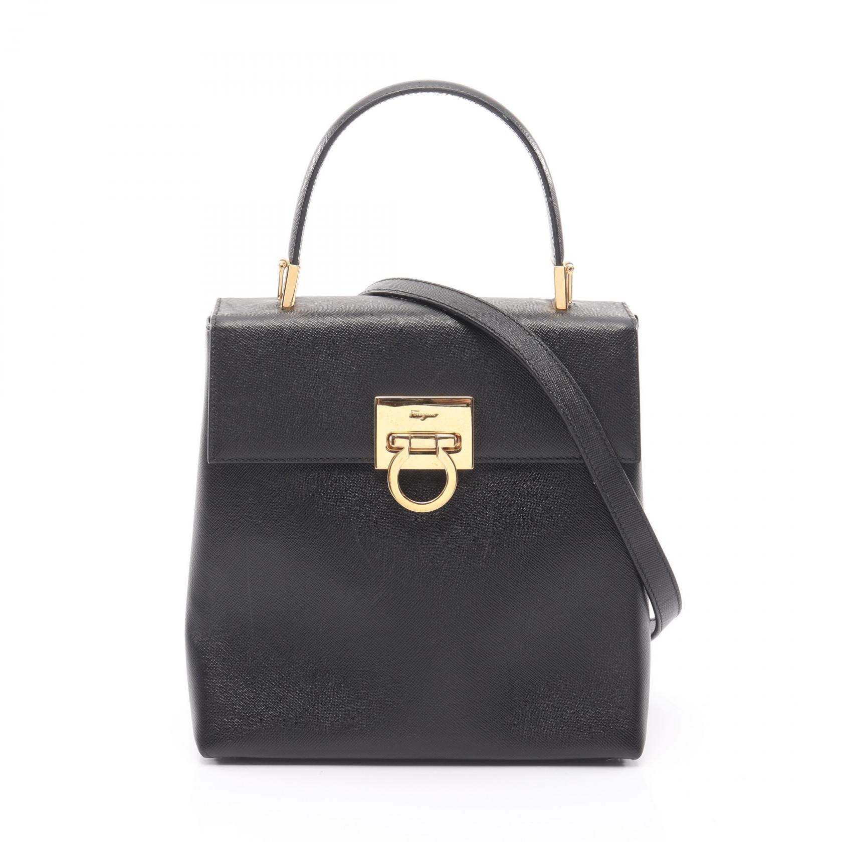 ≪5％OFFクーポン対象＆まとめ買い10%OFF≫サルヴァトーレフェラガモ Salvatore Ferragamo ガンチーニ ハンドバッグ バッグ レザー レディース ブラック系 【中古】
