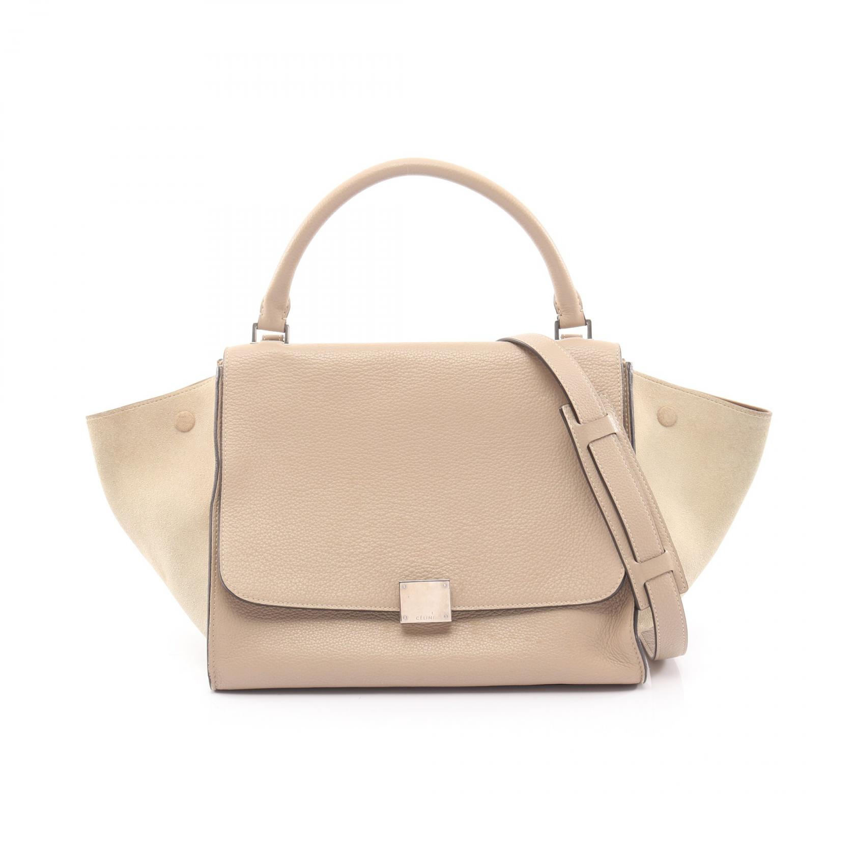 ≪5％OFFクーポン対象＆まとめ買い10%OFF≫セリーヌ CELINE トラペーズ ミディアム ハンドバッグ バッグ レザー スウェード レディース ベージュ系 【中古】