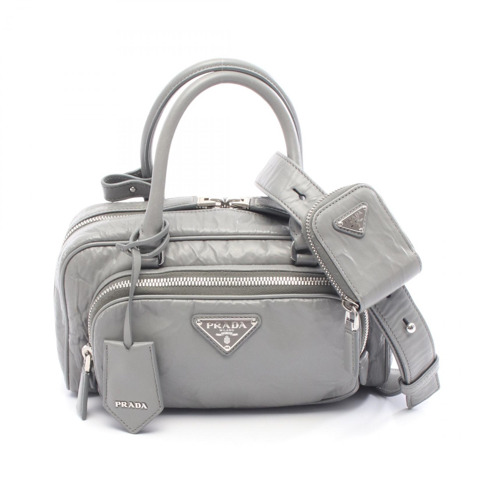 プラダ PRADA ハンドバッグ バッグ レザー レディース グレー系 【中古】