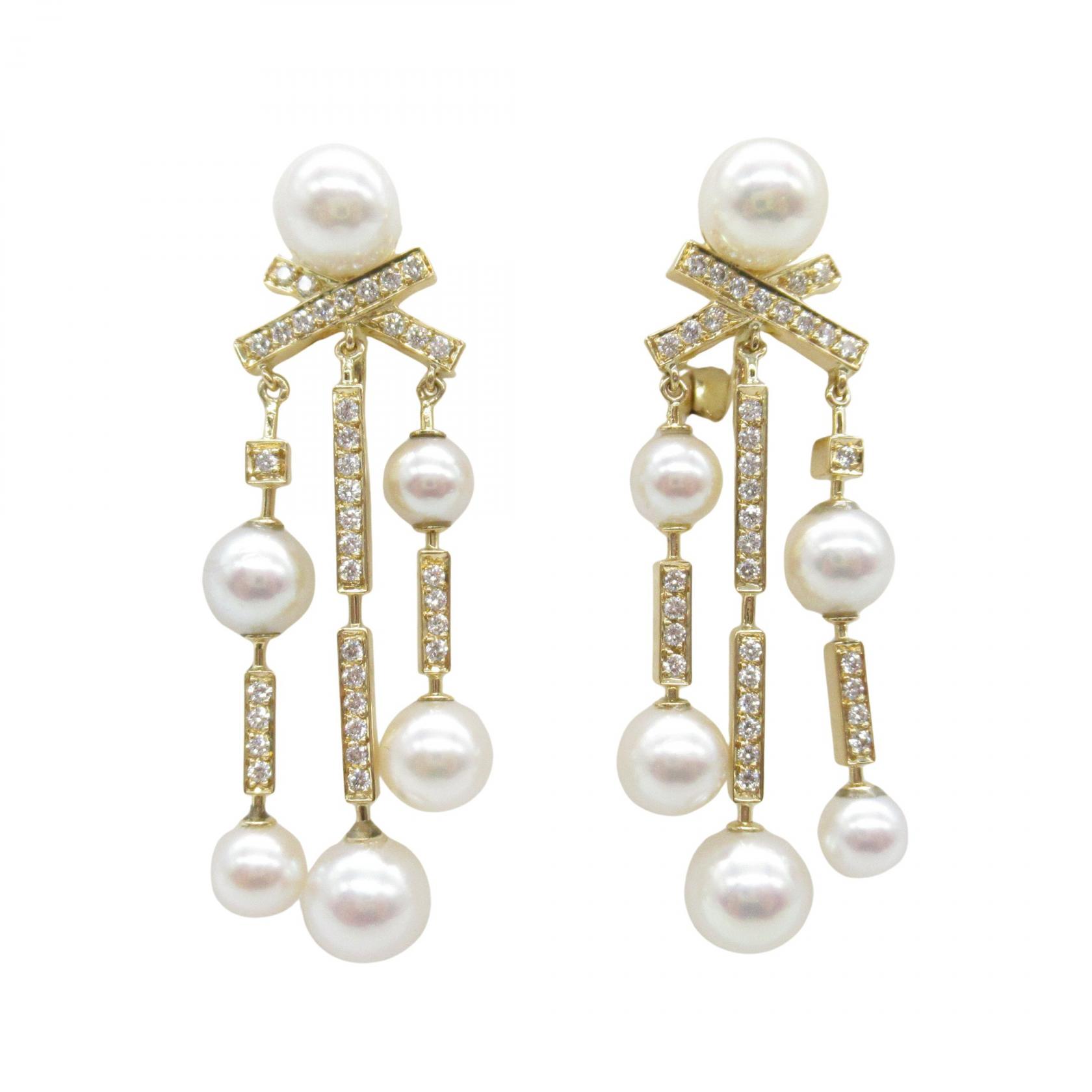 ≪5％OFFクーポン対象＆まとめ買い10%OFF≫シャネル CHANEL パール ダイヤ ピアス ピアス ジュエリー K18（イエローゴールド） ダイヤモンド パール レディース ゴールド系 / ホワイト系 / クリア系 【中古】