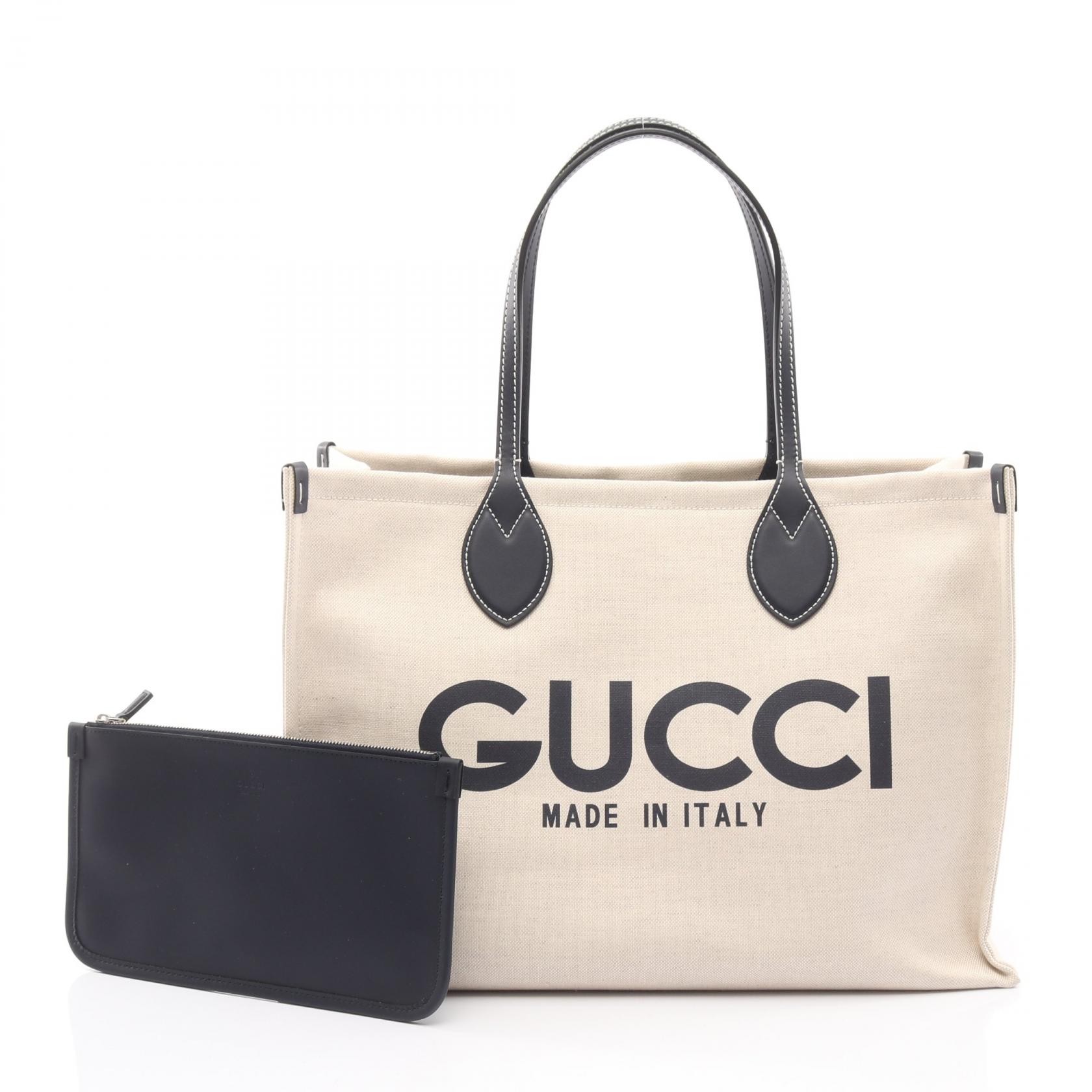 ≪5%OFFクーポン＆まとめ買い10% ～7/26 9:59〆≫グッチ GUCCI プリント トートバッグ トートバッグ バッグ キャンバス レザー レディース アイボリー系 / ネイビー系 772179 【中古】｜BRANDOFF TOKYO 92,400円