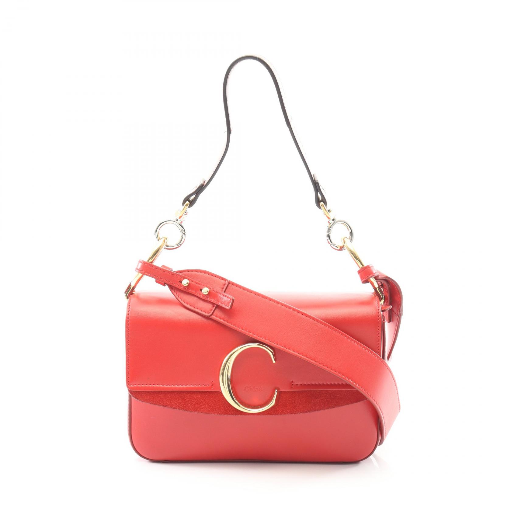 ≪5％OFFクーポン対象＆まとめ買い10%OFF≫クロエ Chloe クロエC スモールダブル キャリーバッグ ハンドバッグ バッグ レザー スウェード レディース レッド系 【中古】