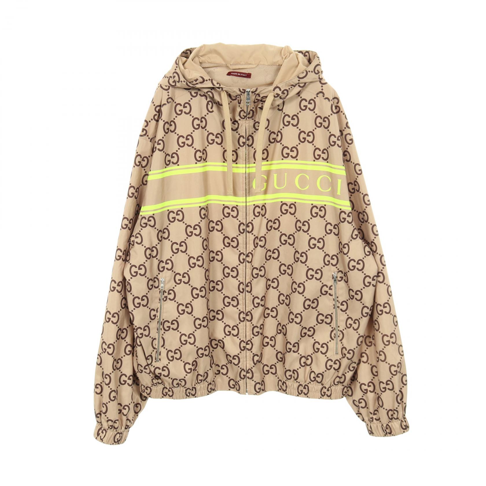 ≪5%OFFクーポン&まとめ買い10% ~7/26 9:59〆≫グッチ GUCCI GGプリント フーデッド 衣料品 アウター ポリエステル メンズ ベージュ系 / イエロー系 【中古】|BRANDOFF TOKYO