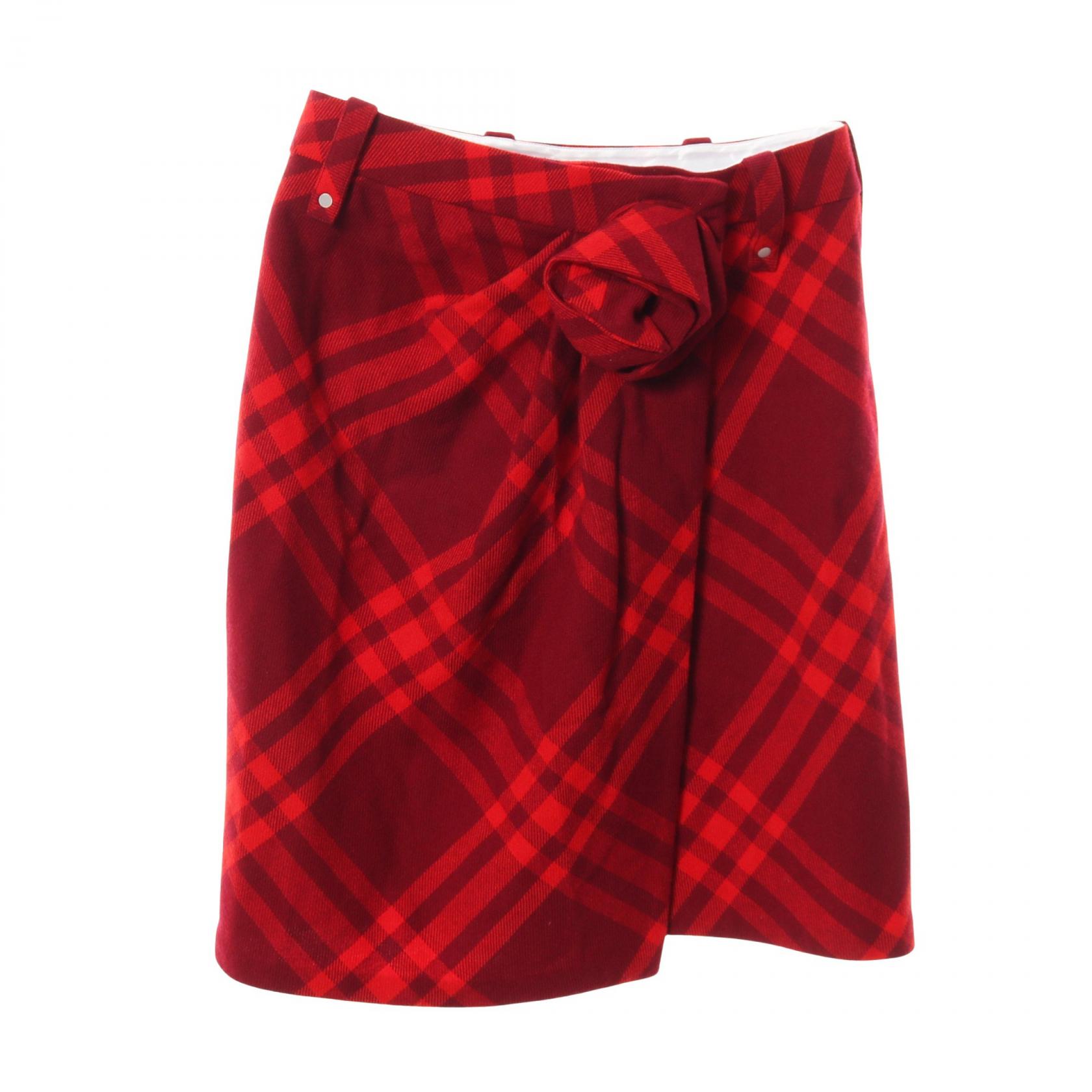 【2千円OFFクーポン対象】バーバリー BURBERRY チェック スカート 衣料品 ボトムス ウール レディース レッド系 【中古】
