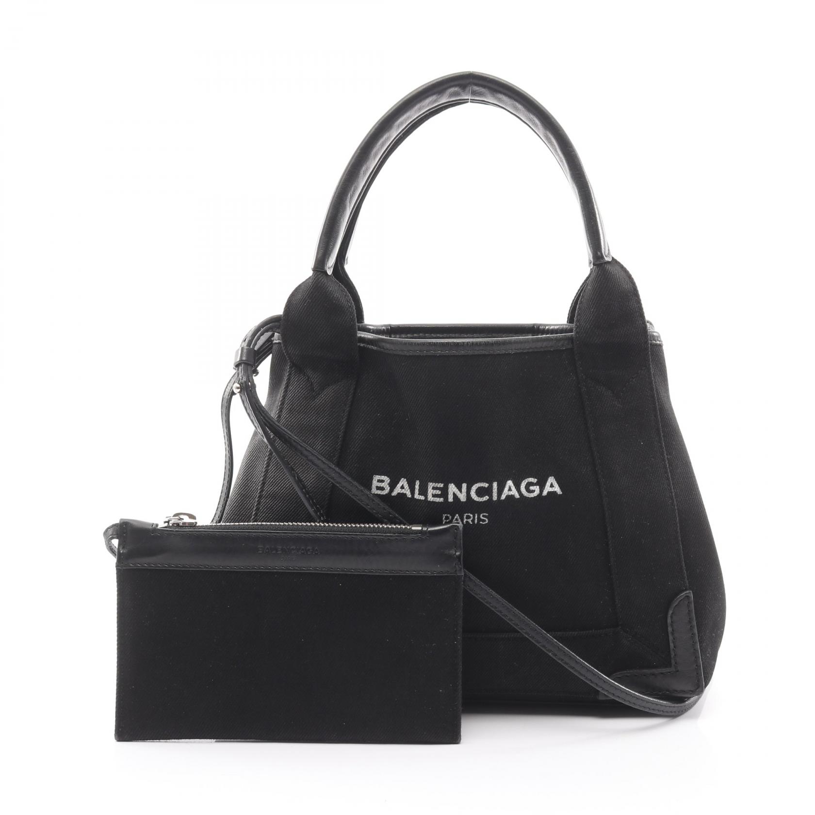 ≪5％OFFクーポン対象＆まとめ買い10%OFF≫バレンシアガ BALENCIAGA ネイビーカバ XS ハンドバッグ バッグ キャンバス レザー レディース ブラック系 390346 【中古】