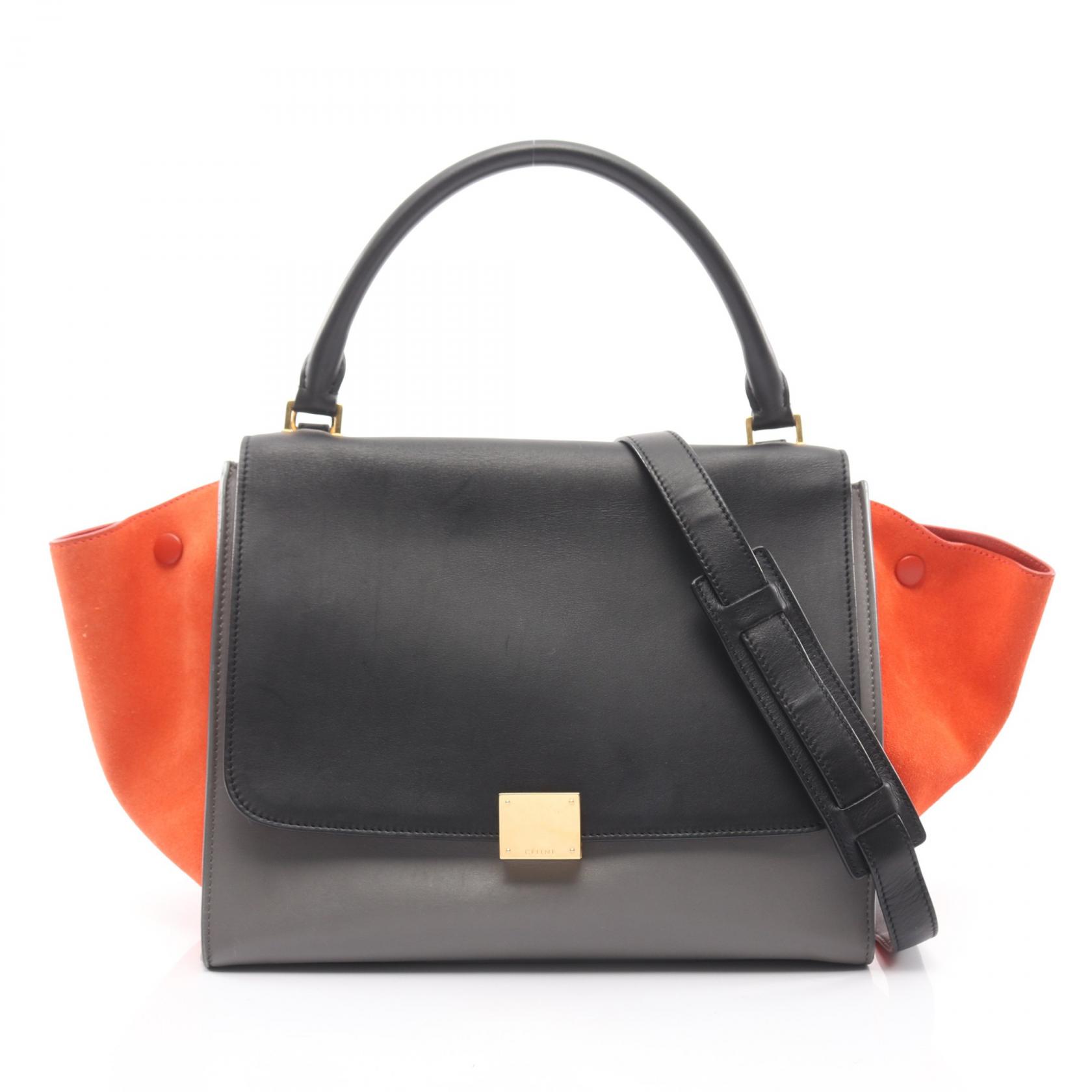 楽天市場】美品 CELINE セリーヌ 型押し トラペーズ ミディアム グレー