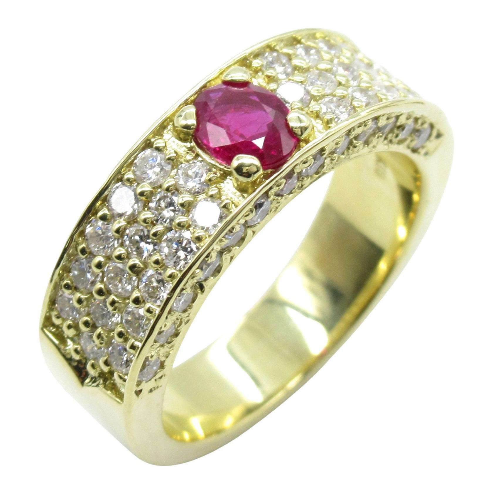 ≪5％OFFクーポン対象＆まとめ買い10%OFF≫ジュエリー JEWELRY ルビー ダイヤモンド リング リング・指輪 ジュエリー K18（イエローゴールド） ダイヤモンド ルビー レディース ゴールド系 / レッド系 / クリア系 ﾙﾋﾞｰ 9.9g 【中古】