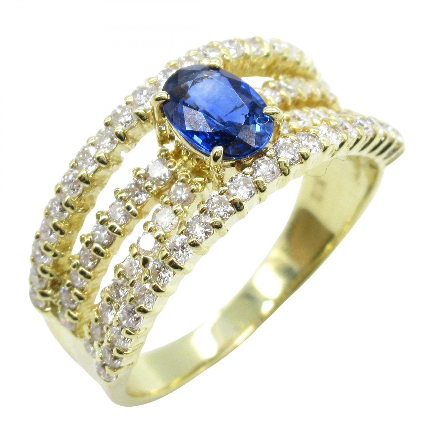 ジュエリー JEWELRY サファイア ダイヤモンド リング リング・指輪 ジュエリー K18（イエローゴールド） ダイヤモンド サファイア レディース ゴールド系 / ブルー系 / クリア系 ｻﾌｧｲｱ 5.4g 【中古】｜BRANDOFF TOKYO