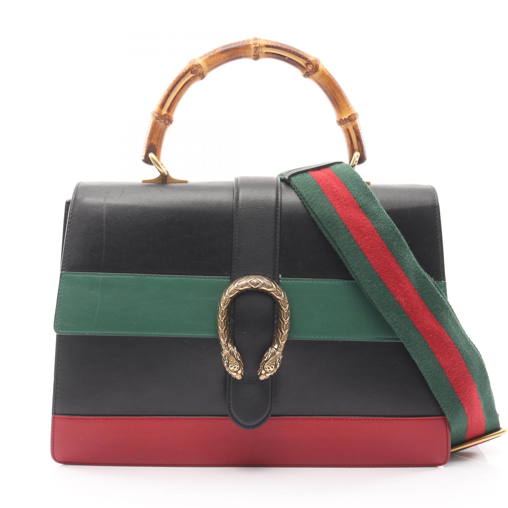 ≪5%OFFクーポン&まとめ買い10% ~7/26 9:59〆≫グッチ GUCCI バンブー ディオニュソス ハンドバッグ バッグ レザー レディース ブラック系 / グリーン系 / レッド系 421999 【中古】|BRANDOFF TOKYO