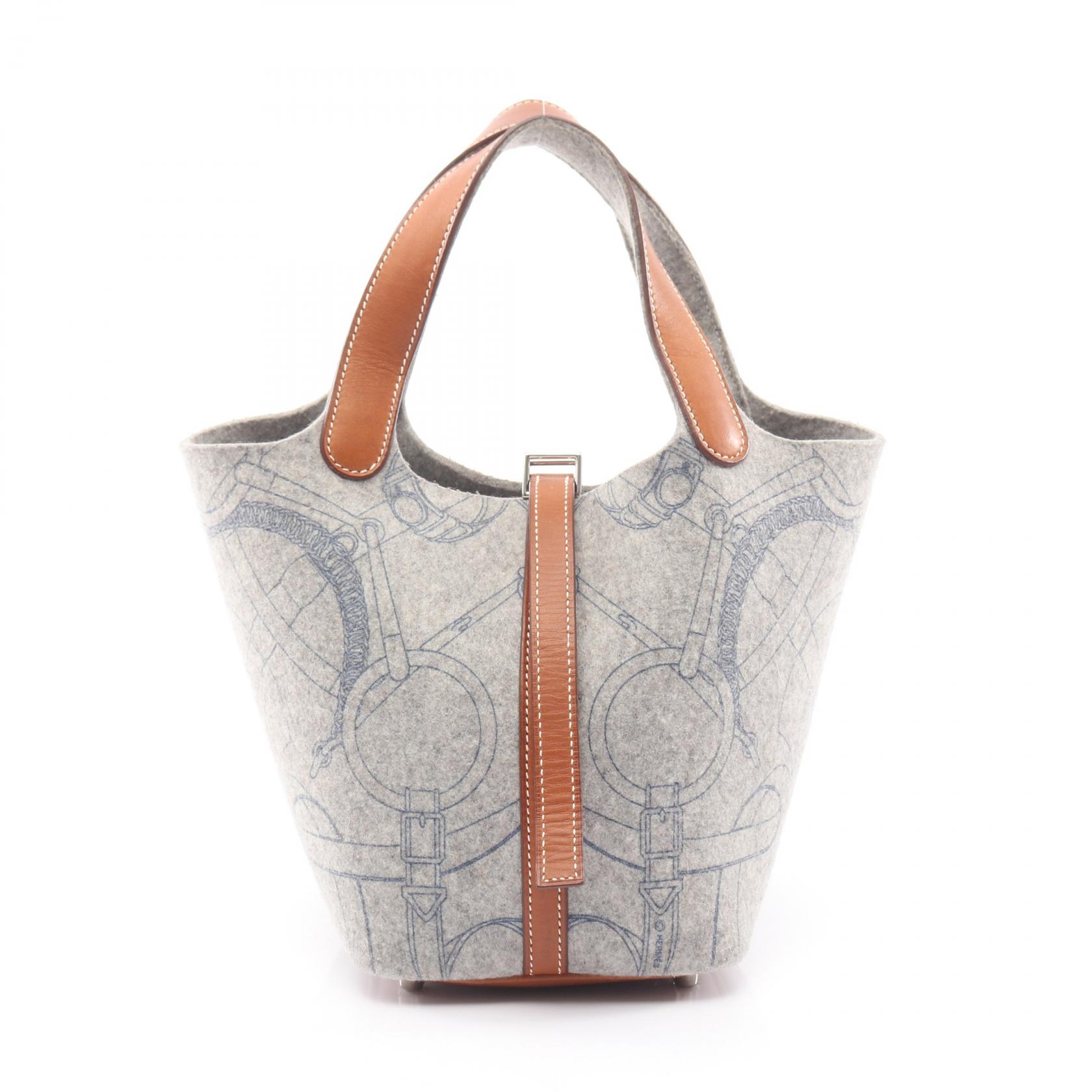 ≪5％OFFクーポン対象＆まとめ買い10%OFF≫エルメス HERMES ピコタンPM ハンドバッグ バッグ レザー フェルト / ヴォースイフト フェルト レディース グレー系 / ブラウン系 【中古】