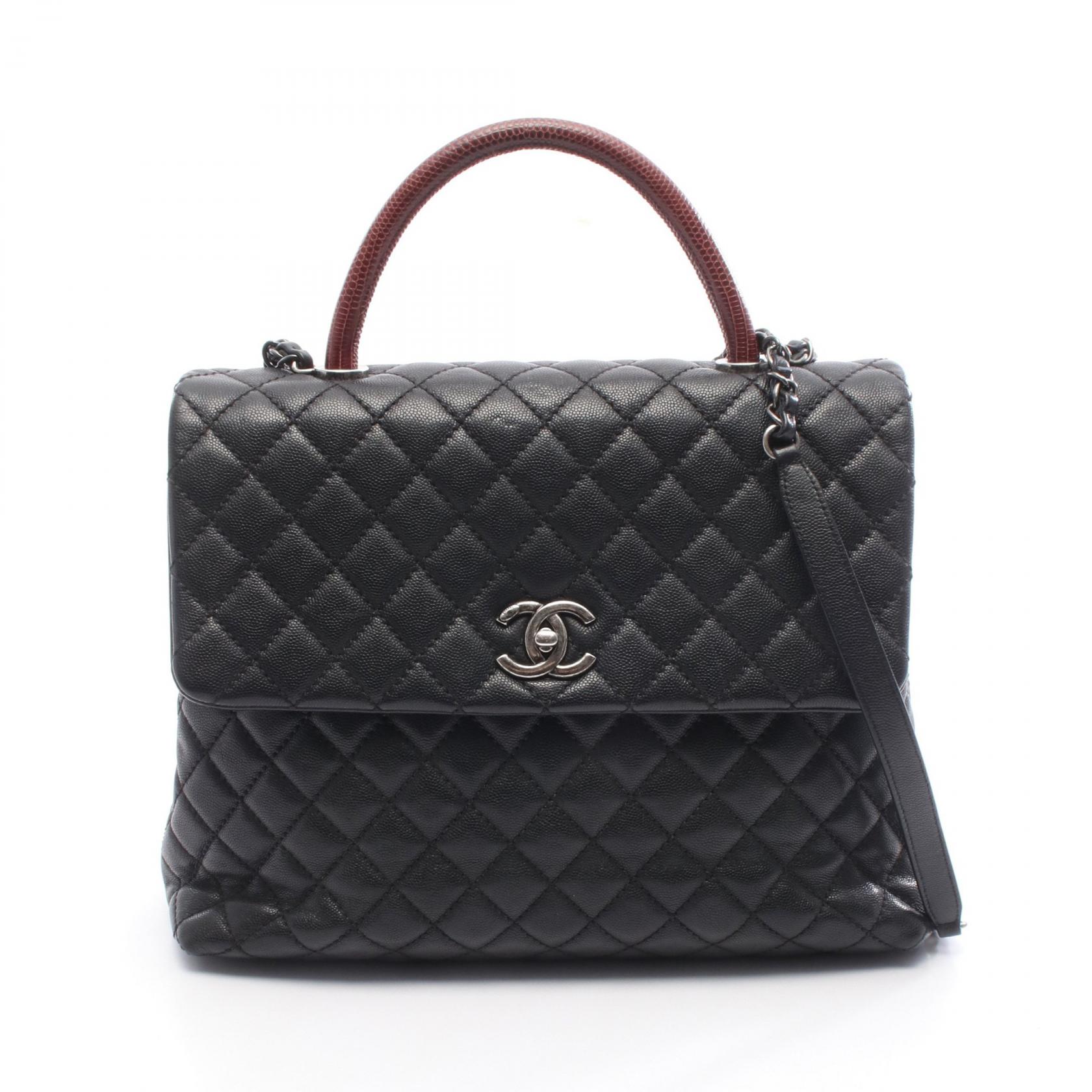 ≪5％OFFクーポン対象＆まとめ買い10%OFF≫シャネル CHANEL マトラッセ ココハンドル ハンドバッグ バッグ キャビアスキン(グレインドカーフ) エキゾチックレザー レディース ブラック系 / ボルドー系 【中古】