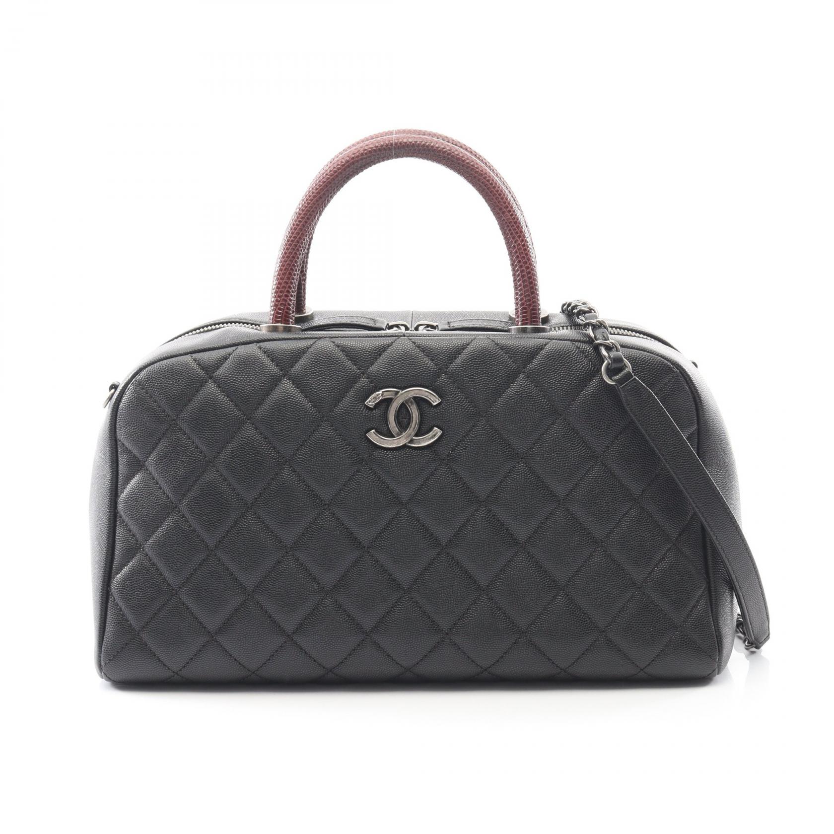 シャネル CHANEL マトラッセ ハンドバッグ バッグ キャビアスキン(グレインドカーフ) エキゾチックレザー レディース ブラック系 / ボルドー系 【中古】 292,500円