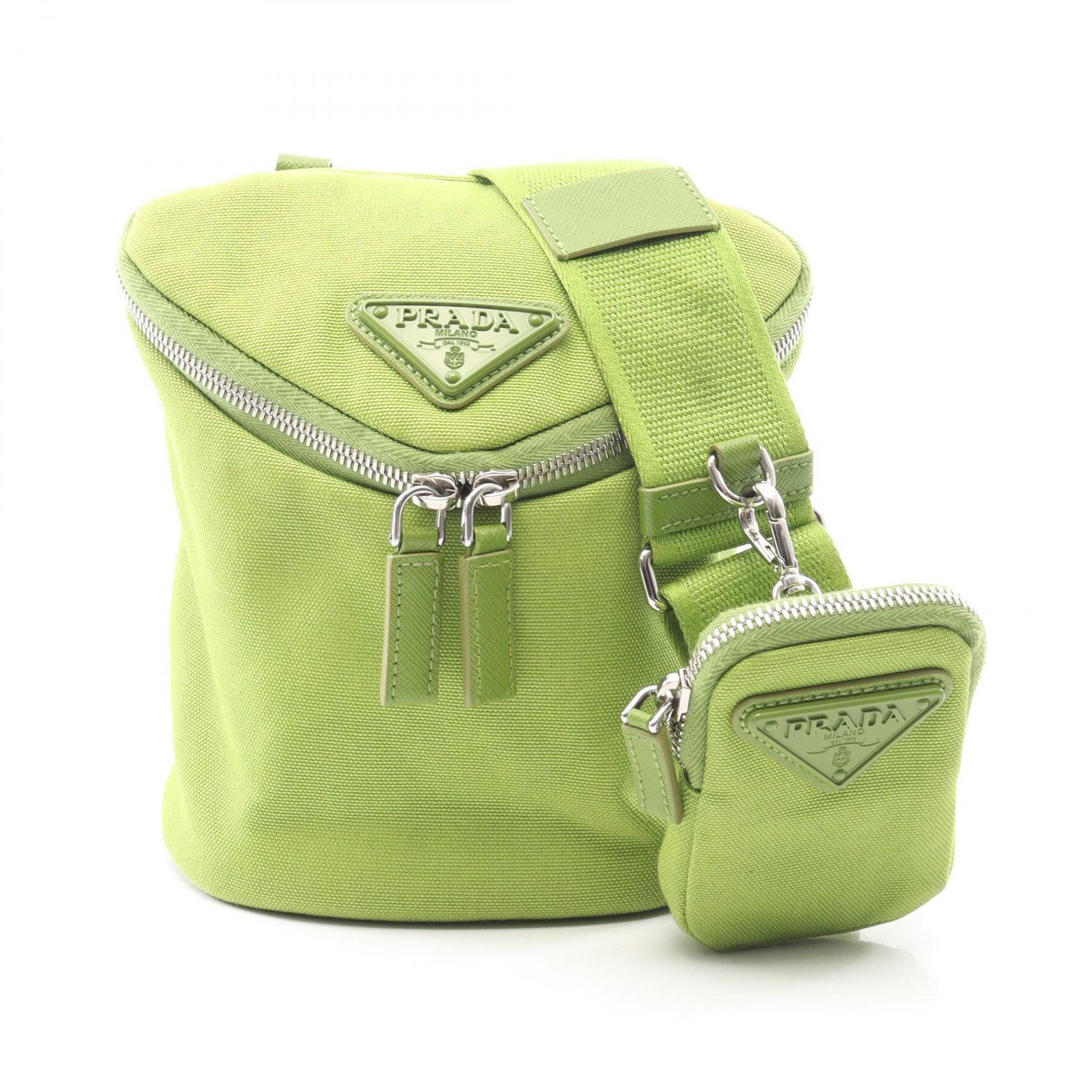 【ポイント5倍｜4/18 0:00～4/20 23:59】プラダ PRADA トライアングルロゴ ショルダーバッグ バッグ キャンバス レディース グリーン系 2VH147 【中古】