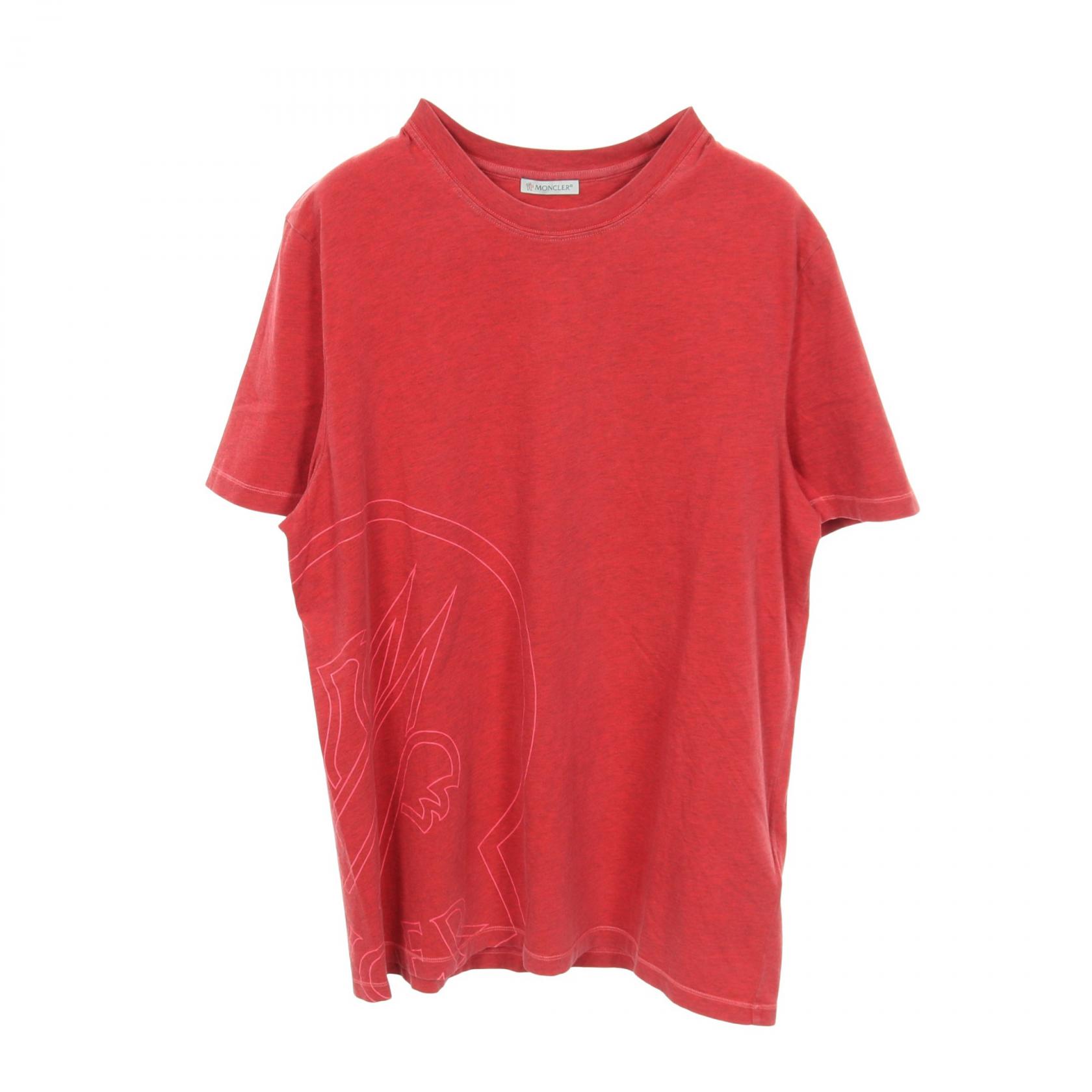 ≪5％OFFクーポン対象＆まとめ買い10%OFF≫モンクレール MONCLER ビッグロゴプリント 半袖Tシャツ 衣料品 トップス コットン メンズ レッド系 【中古】