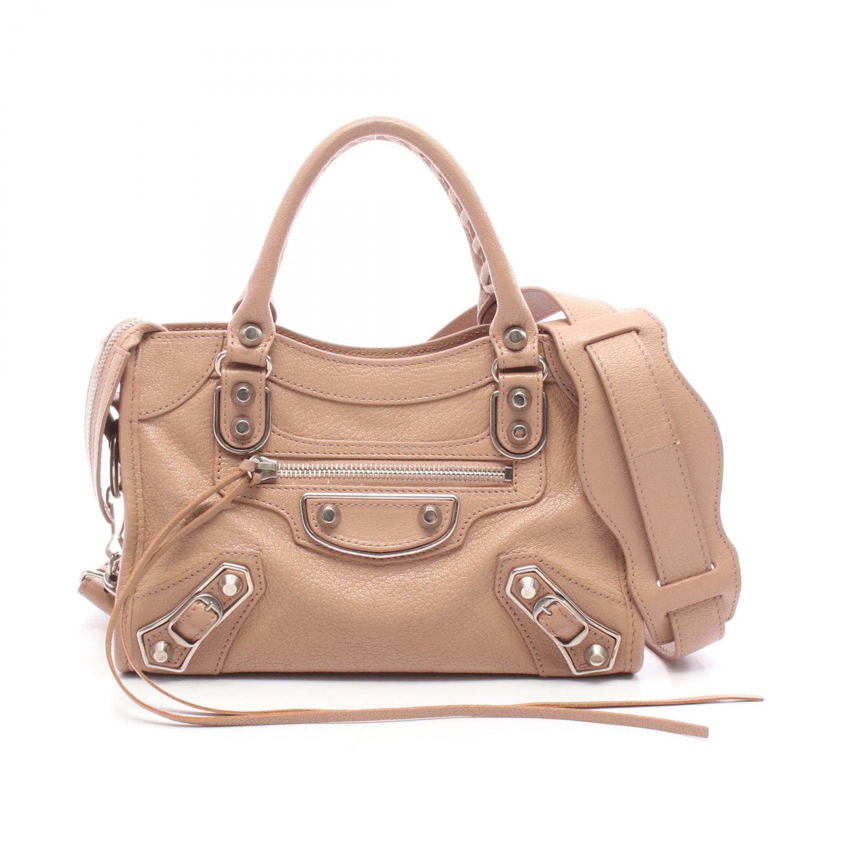 ≪5％OFFクーポン対象＆まとめ買い10%OFF≫バレンシアガ BALENCIAGA クラシック メタリック エッジ ミニ シティ ハンドバッグ バッグ レザー レディース ピンク系 390160 【中古】