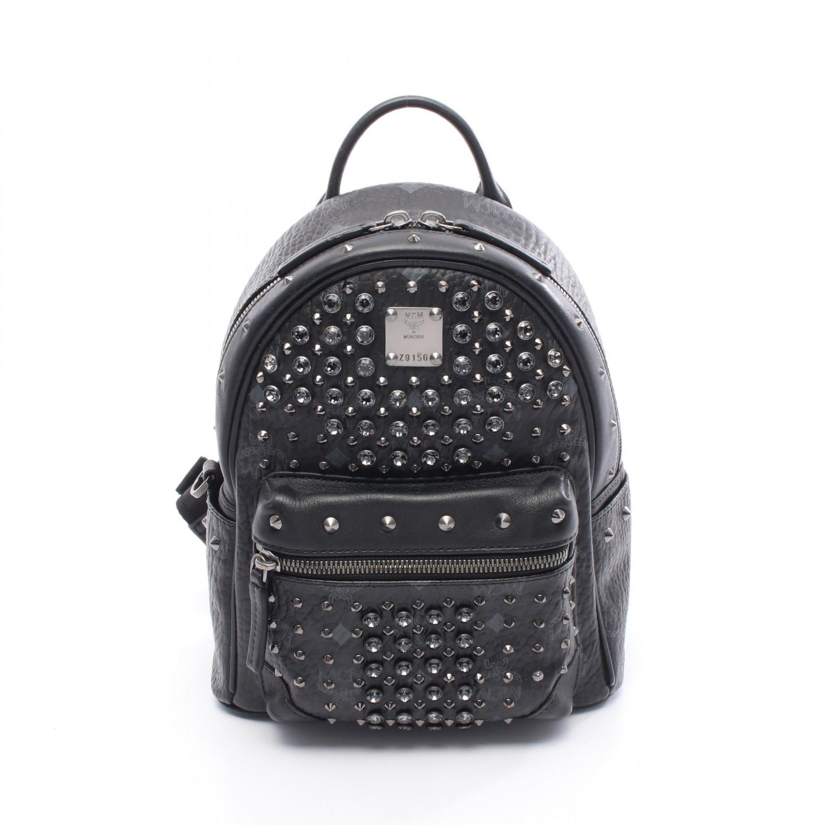 ≪5%OFFクーポン&まとめ買い10% ~7/26 9:59〆≫エム・シー・エム MCM STARK スターク ヴィセトス リュックサック バックパック バッグ PVCコーティングキャンバス レザー メンズ レディース ブラック系 【中古】|BRANDOFF TOKYO