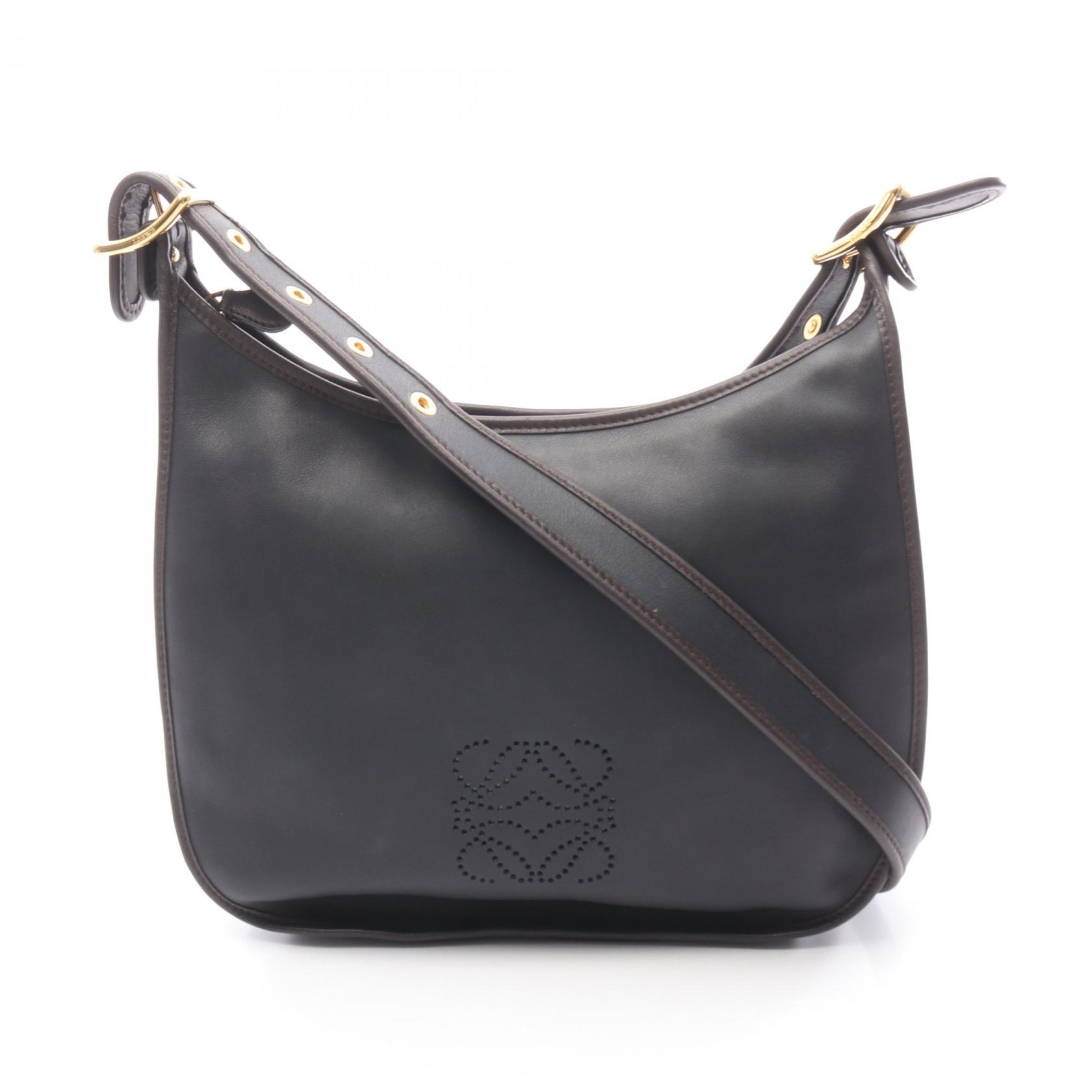 ≪5％OFFクーポン対象＆まとめ買い10%OFF≫ロエベ LOEWE ソフィア アナグラム ショルダーバッグ バッグ レザー レディース ブラック系 / ブラウン系 【中古】