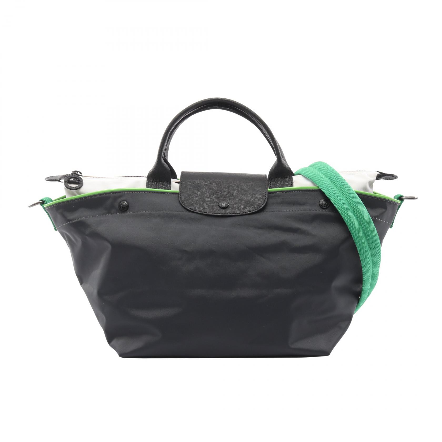≪5％OFFクーポン対象＆まとめ買い10%OFF≫ロンシャン Longchamp LE PLIAGE RESCUE M ル プリアージュ レスキュー ハンドバッグ バッグ キャンバス レザー レディース グレー系 / ホワイト系 / グリーン系 【中古】