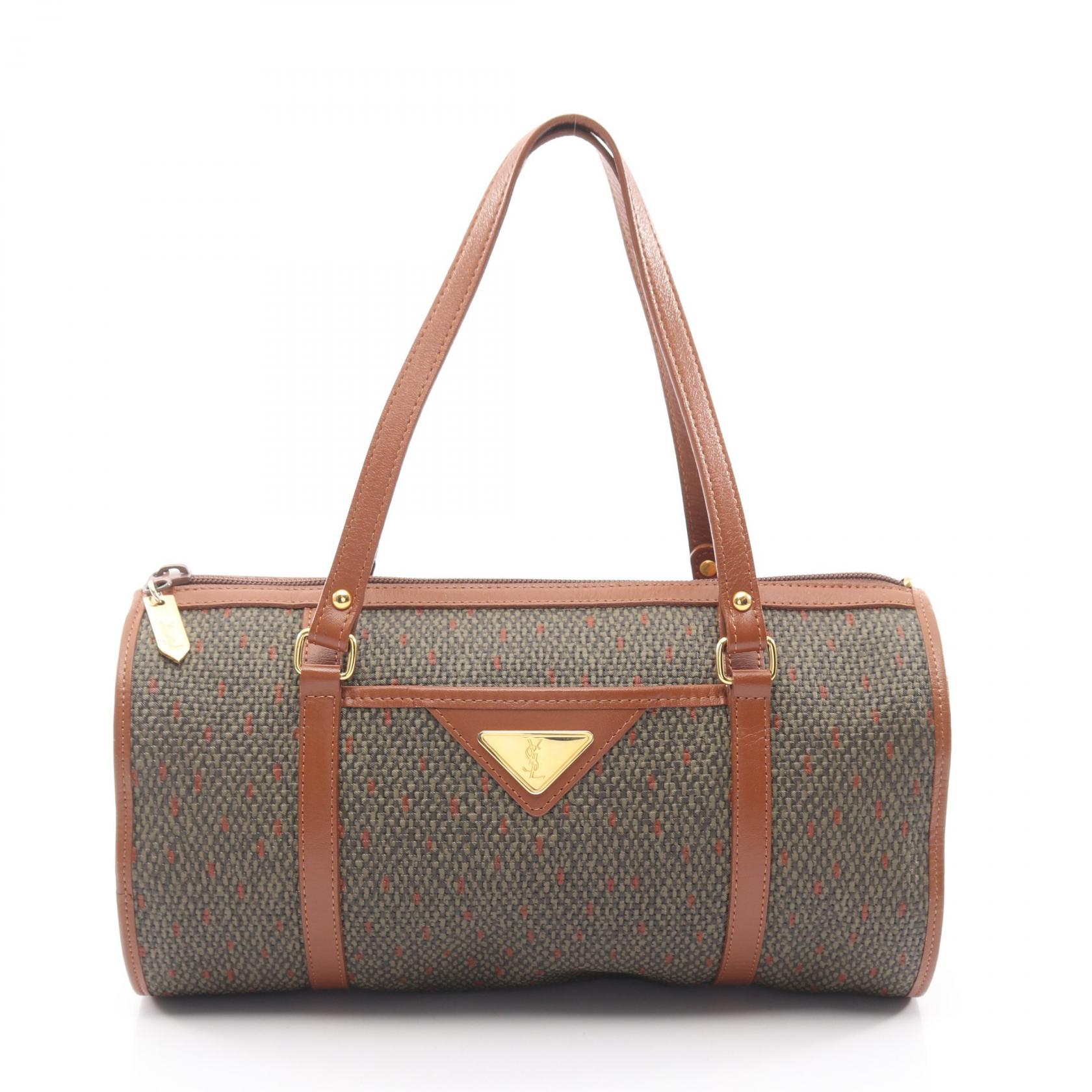 ≪5％OFFクーポン対象＆まとめ買い10%OFF≫イヴ・サンローラン YVES SAINT LAURENT ハンドバッグ バッグ PVCコーティングキャンバス レザー レディース グリーン系 / ブラウン系 【中古】